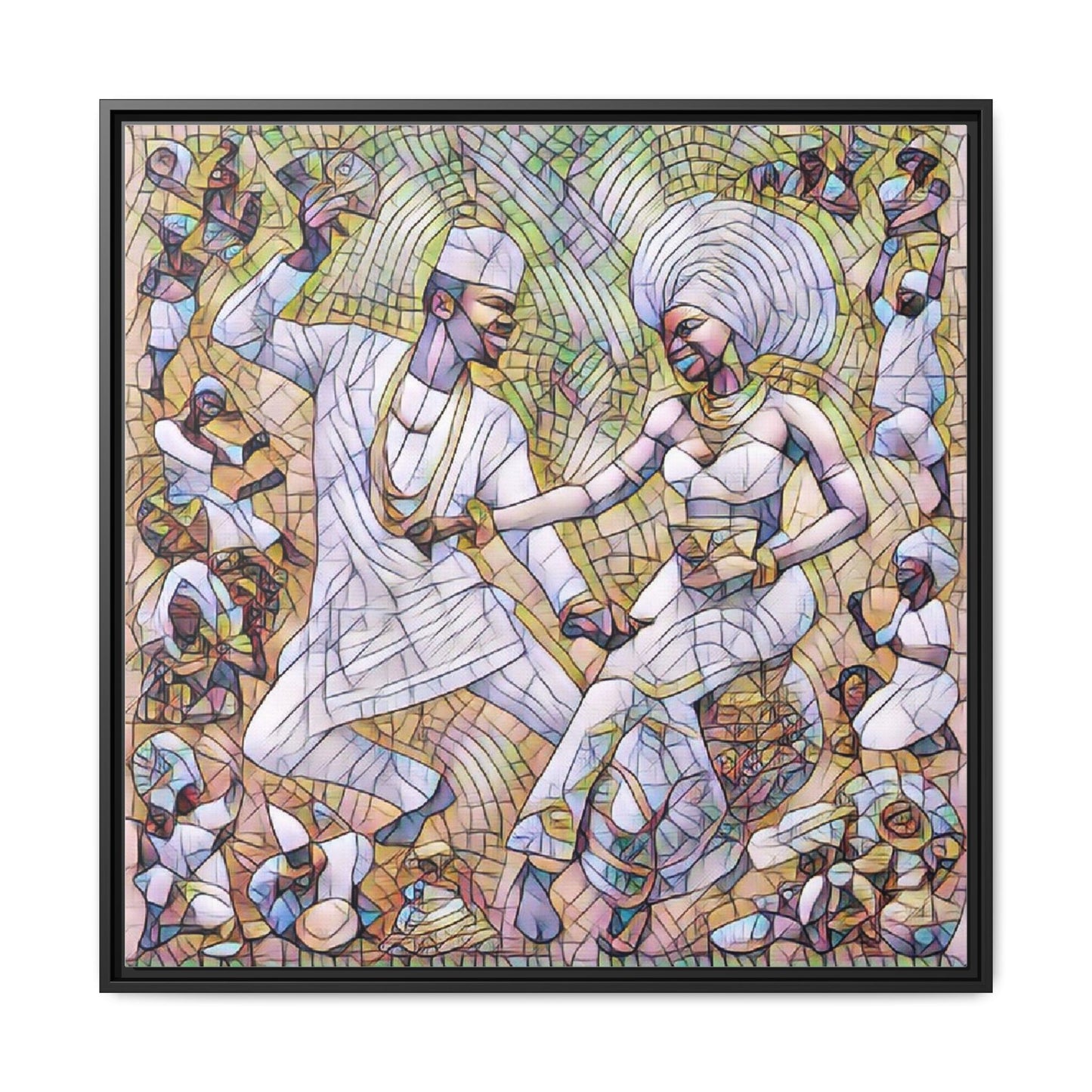 Afrobeat Celebration Matte Framed Canvas — Vibrant Dancers Wall Art