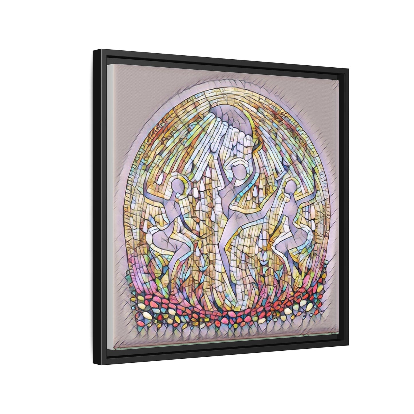 Framed Canvas Art - Stained Glass Dance Trio (Matte Multi-Color)