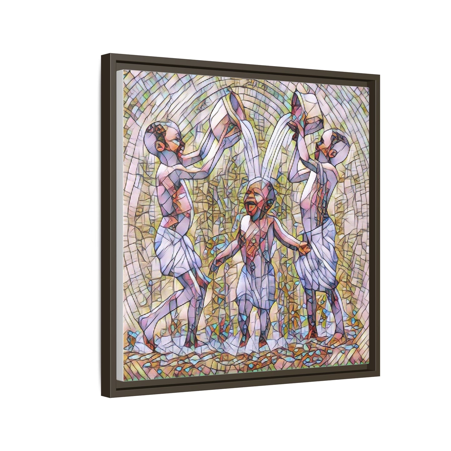 Framed Matte Canvas Art – Joyful Water Dance Family Stained-Glass Print