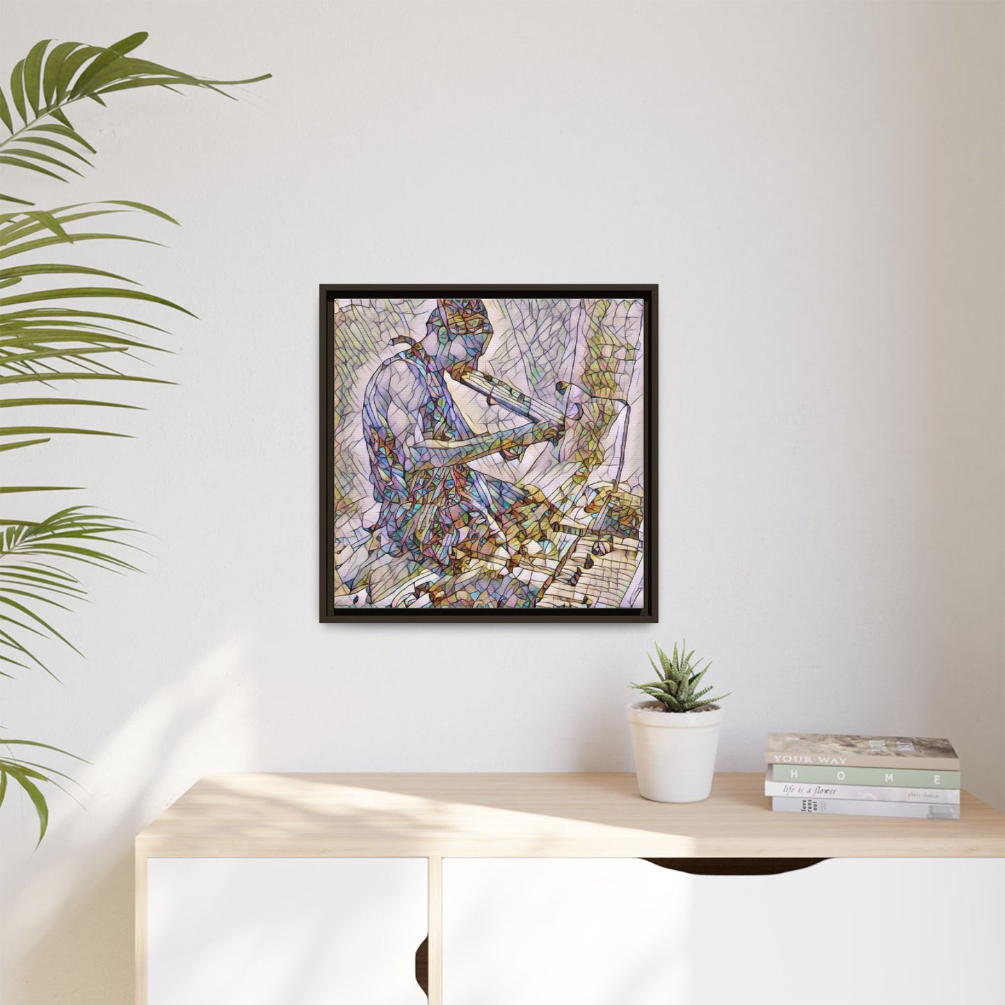 Abstract Violinist Matte Framed Canvas – Colorful Musical Art Print
