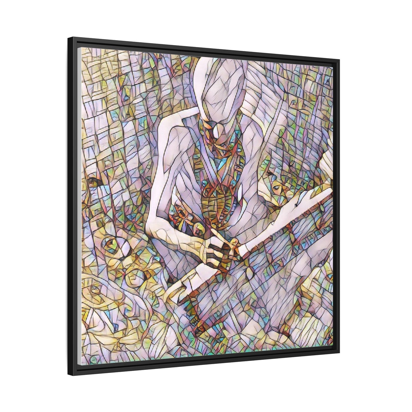 Abstract Fantasy Warrior Matte Framed Canvas — Colorful Stained-Glass Style Art