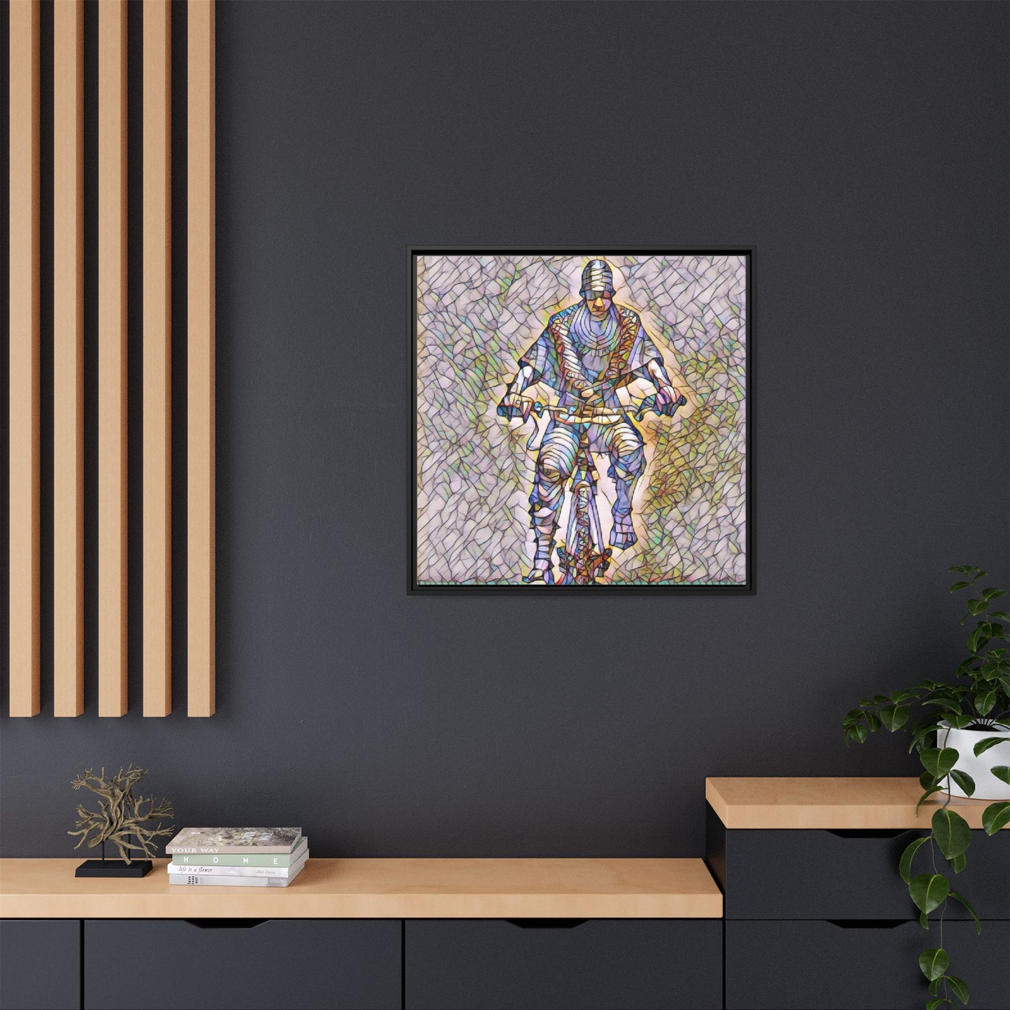 Framed Matte Canvas Art - Stylized Cyclist Illustration