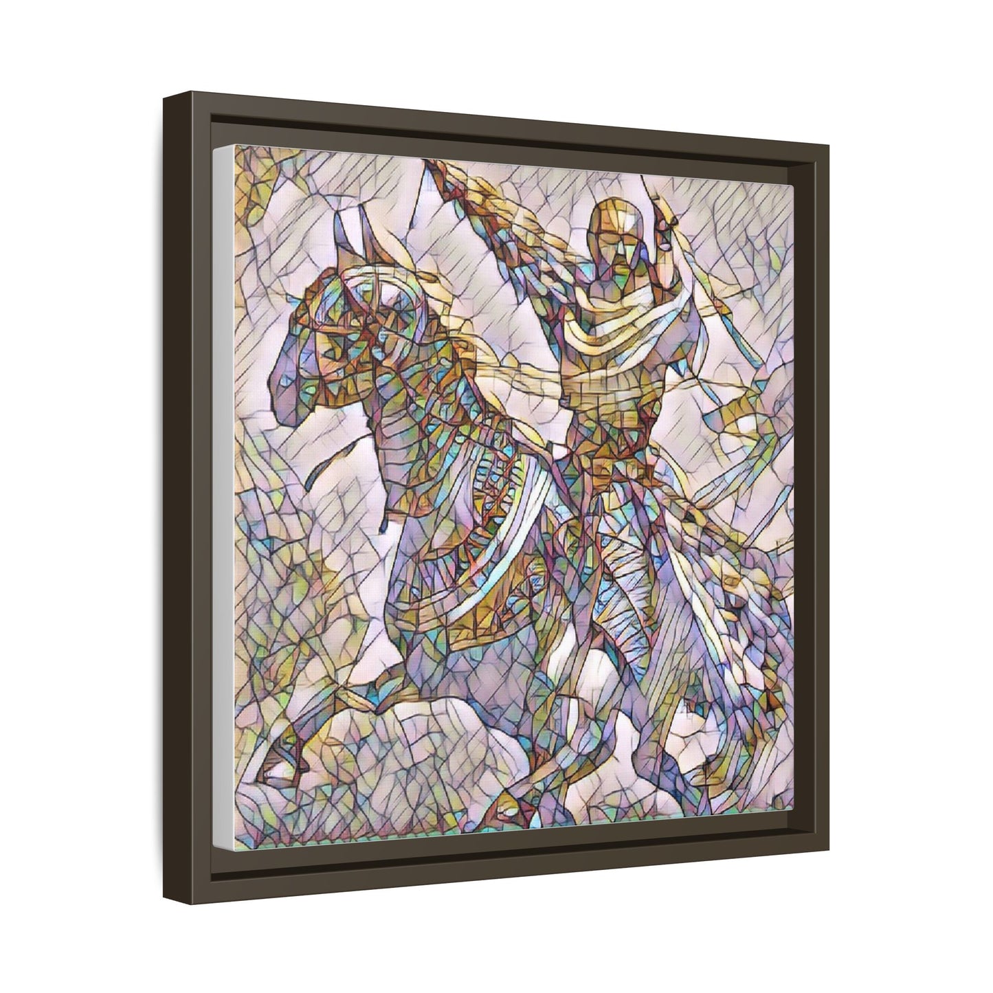 Framed Matte Canvas Print — Stained Glass Knight on Horse Artwork