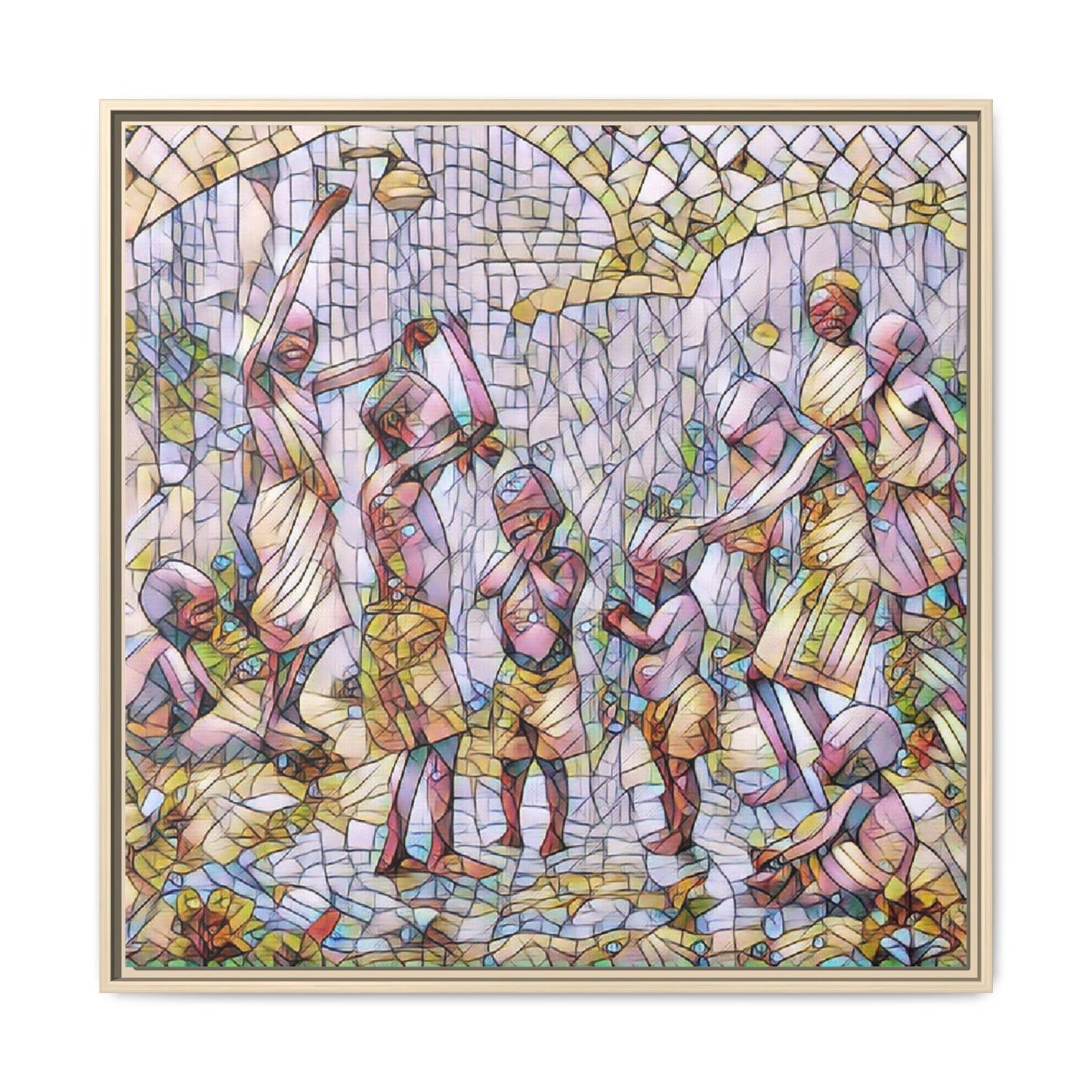 Framed Matte Canvas – Colorful Mosaic Children Playing Wall Art