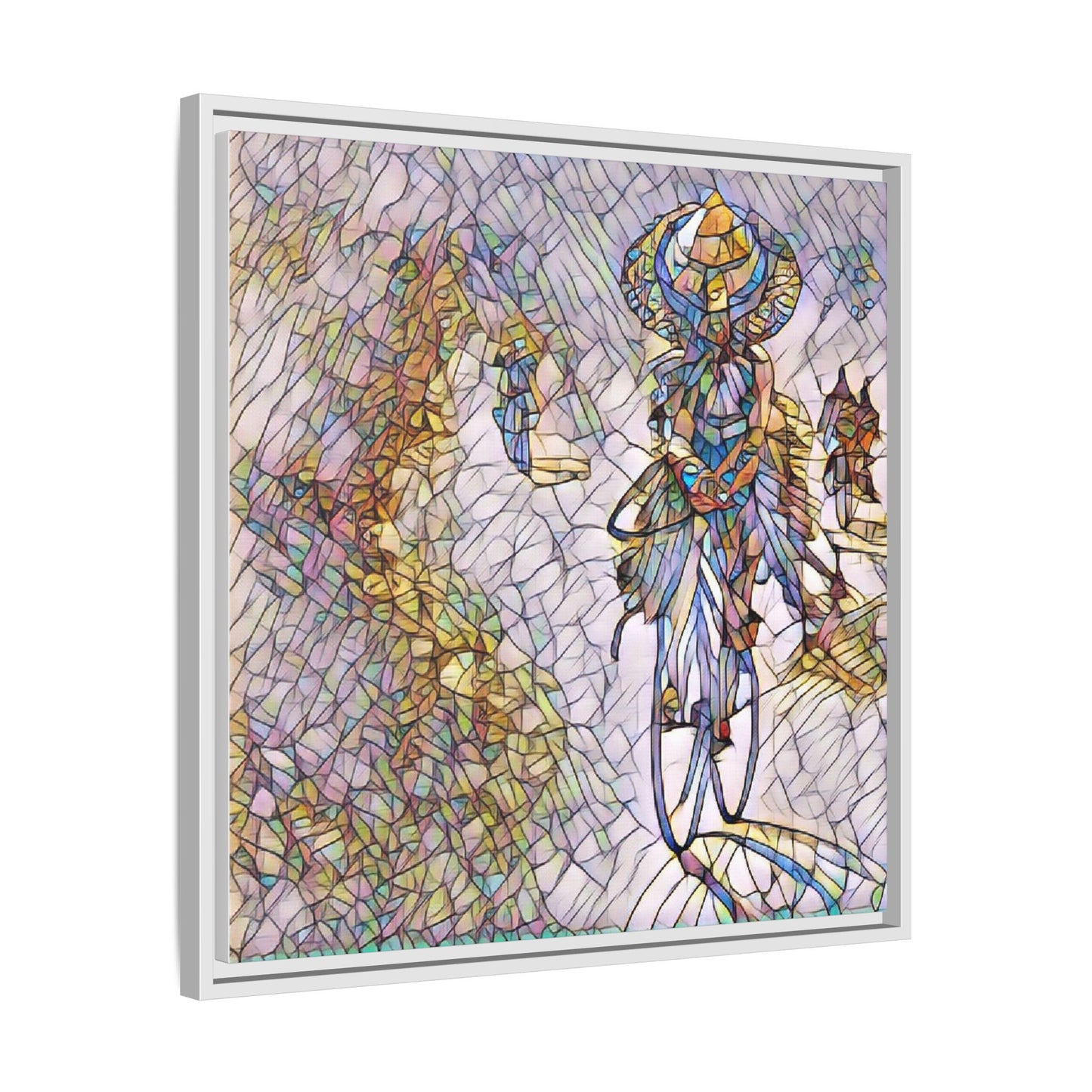 Abstract Cyclist Stained-Glass Art Print — Framed Matte Canvas