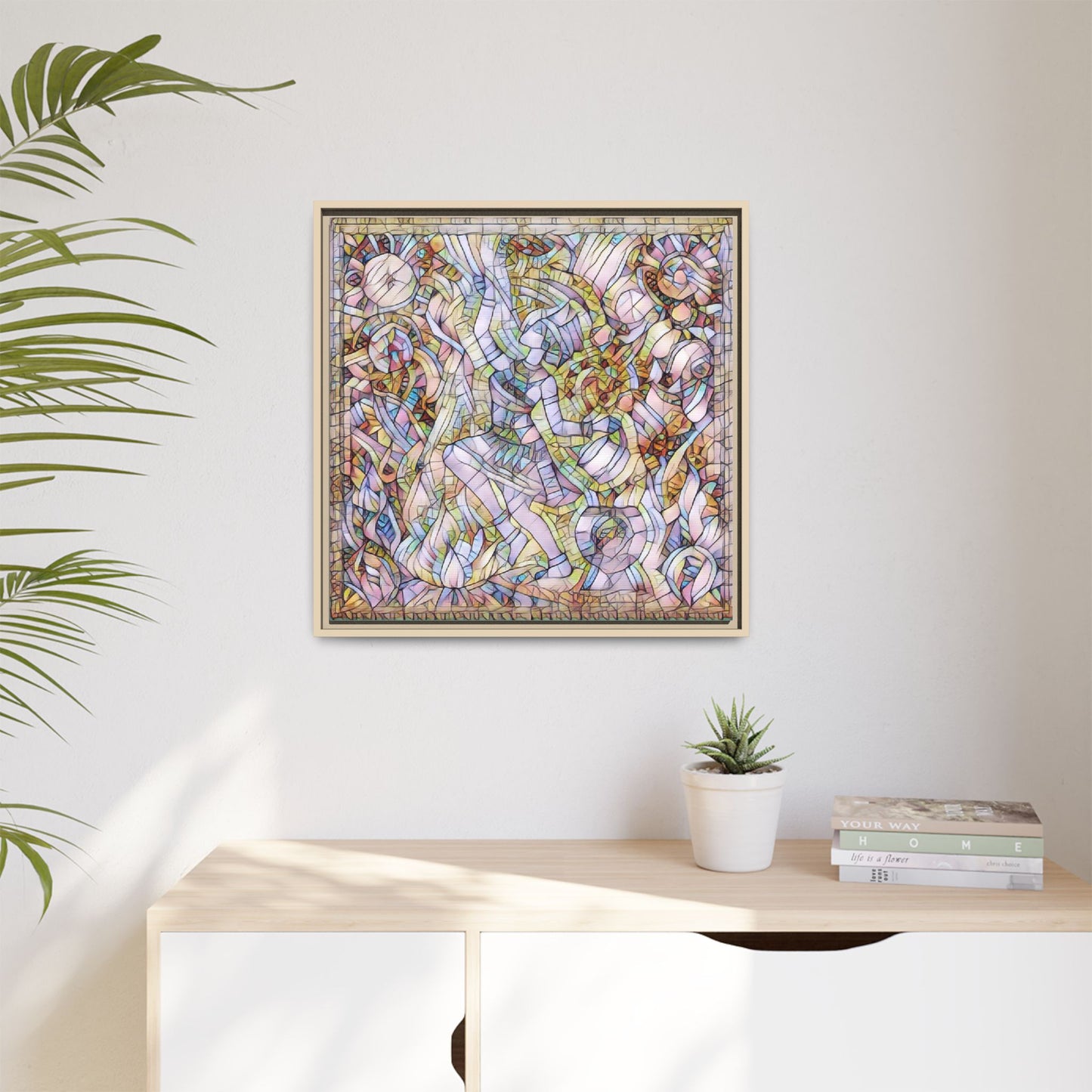 Abstract Stained Glass Dance Matte Framed Canvas