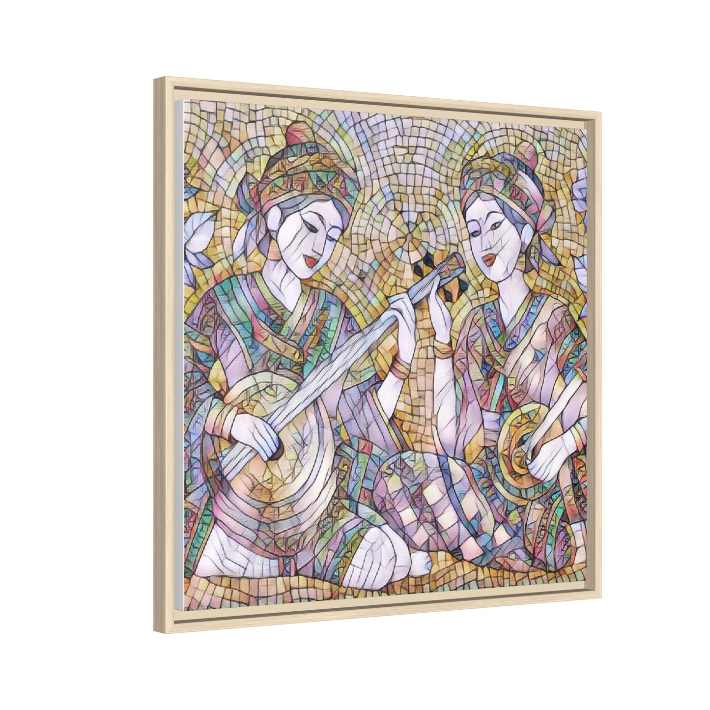 Framed Mosaic Musician Canvas Art — Ethnic Duo Wall Decor
