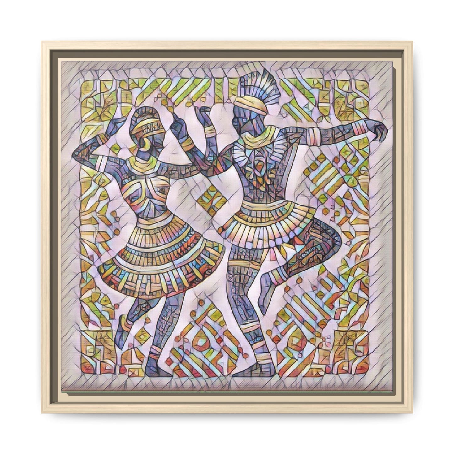 Framed Matte Canvas Print — Colorful Tribal Dancers Wall Art