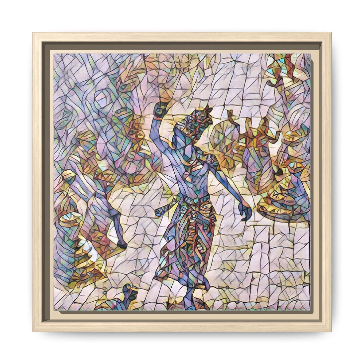 Framed Canvas Art — Colorful Mosaic Krishna Dance Print