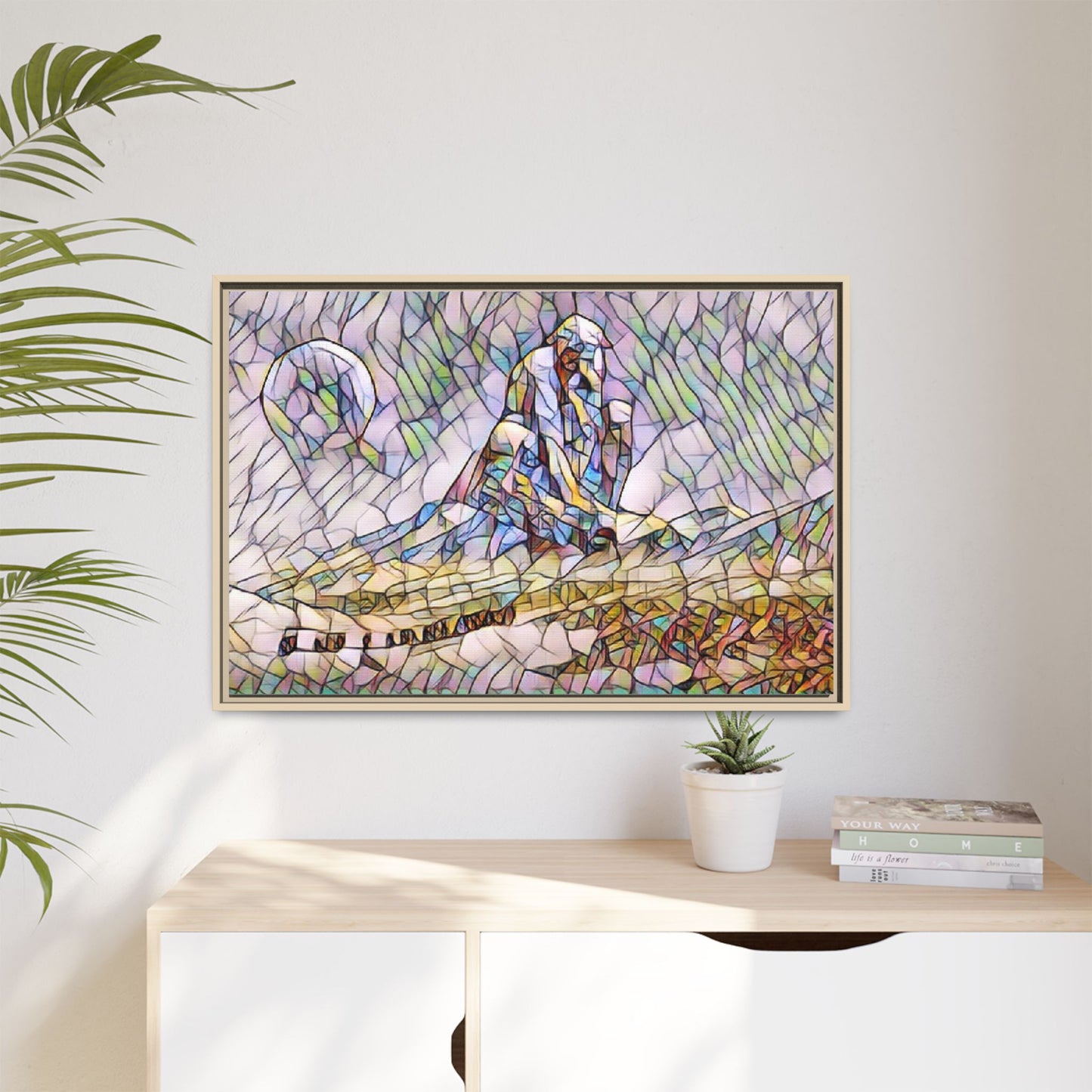 Stained-Glass Surfing Canvas Print — Framed Matte Wall Art