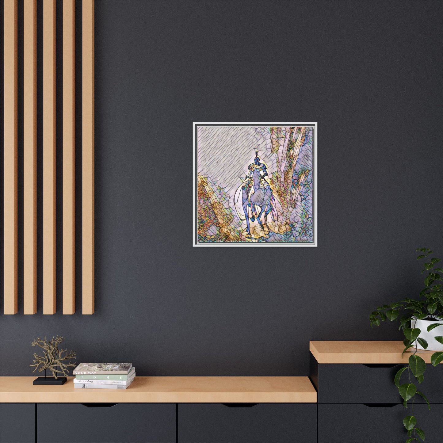 Stained-Glass Knight Matte Framed Canvas Wall Art