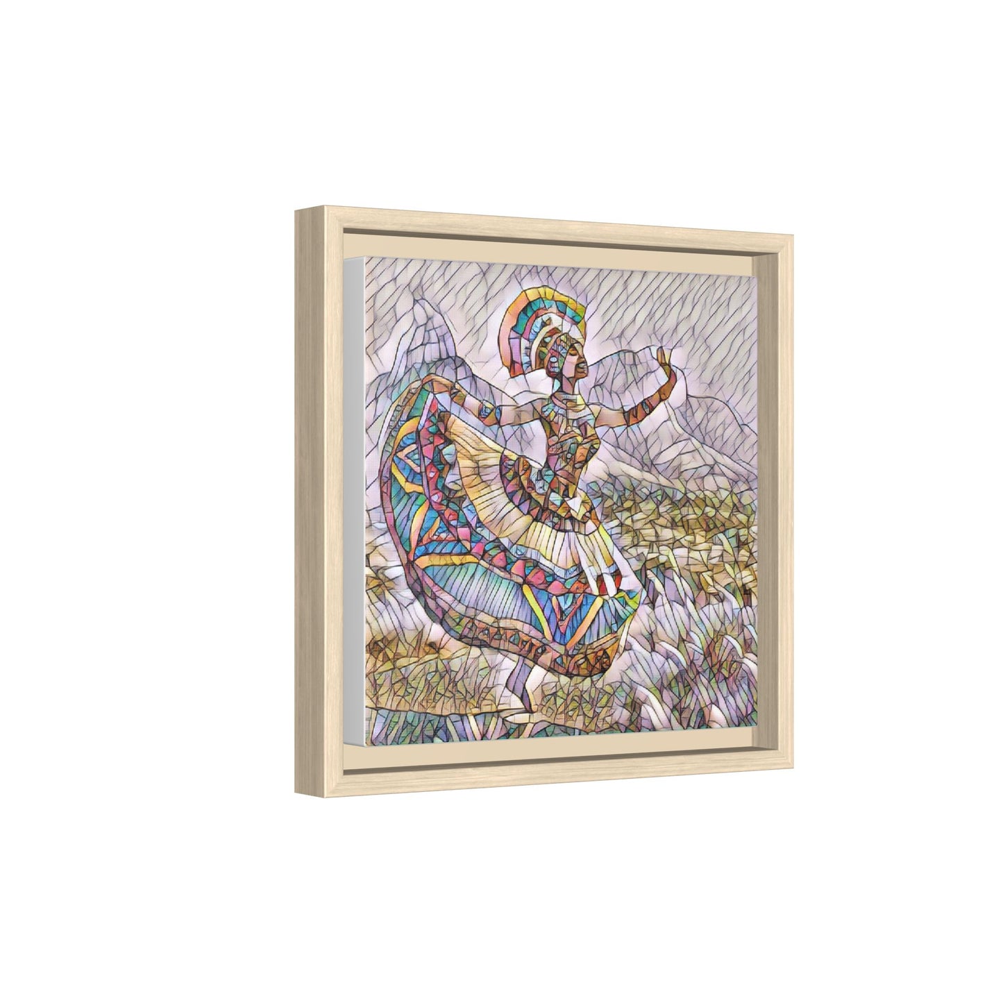 Ballerina Mosaic Framed Canvas Print — Colorful Ethnic Dance Wall Art