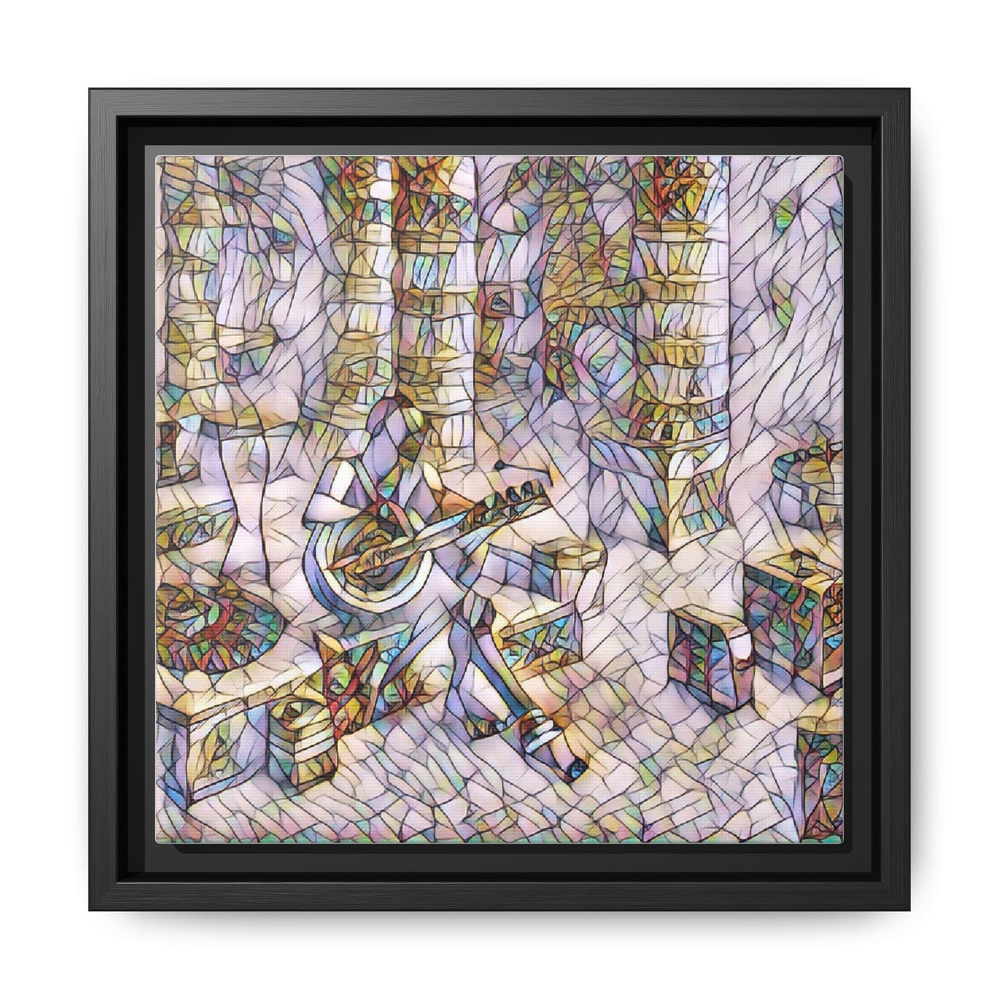 Framed Matte Canvas Art - Abstract Guitarist in Colorful Mosaic