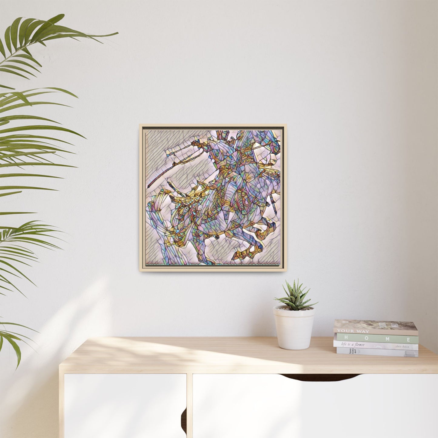 Framed Abstract Stained-Glass Horse Canvas