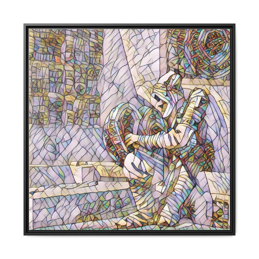 Framed Matte Canvas Art — Colorful Stained-Glass Astronaut Embrace