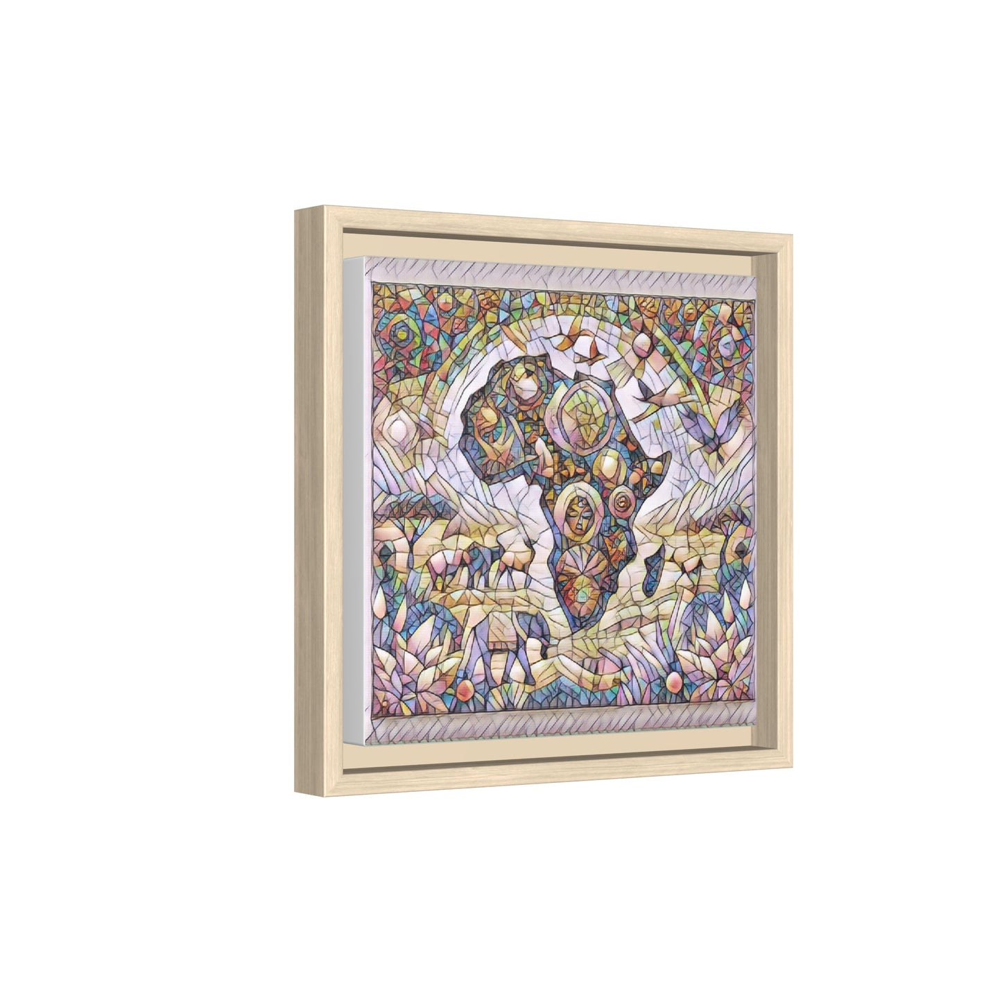 Abstract Mosaic Africa Framed Canvas — Colorful Stained-Glass Wall Art