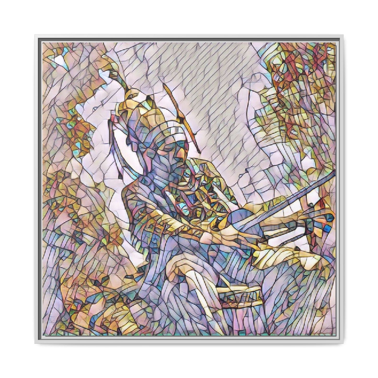 Framed Archery Canvas Print — Stained-Glass Archer Wall Art