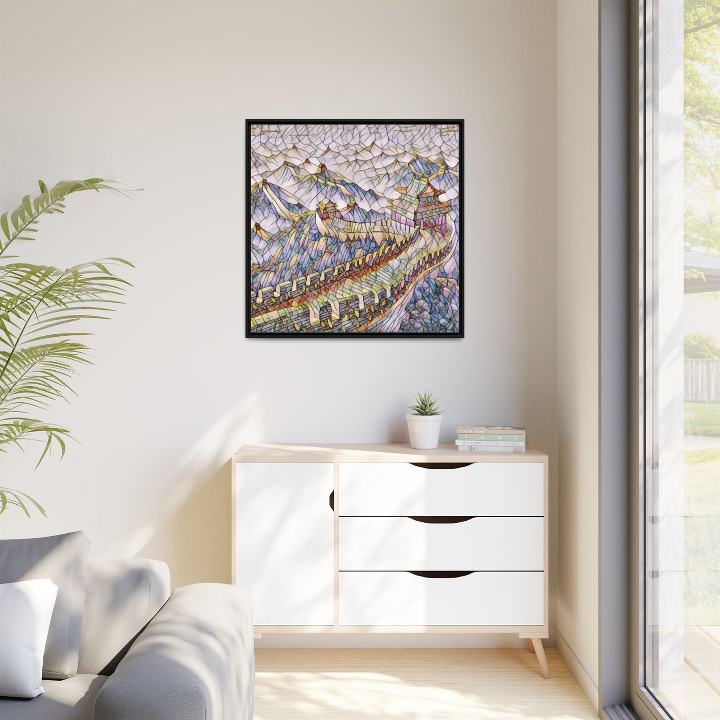 Stained-Glass Great Wall Matte Framed Canvas Print