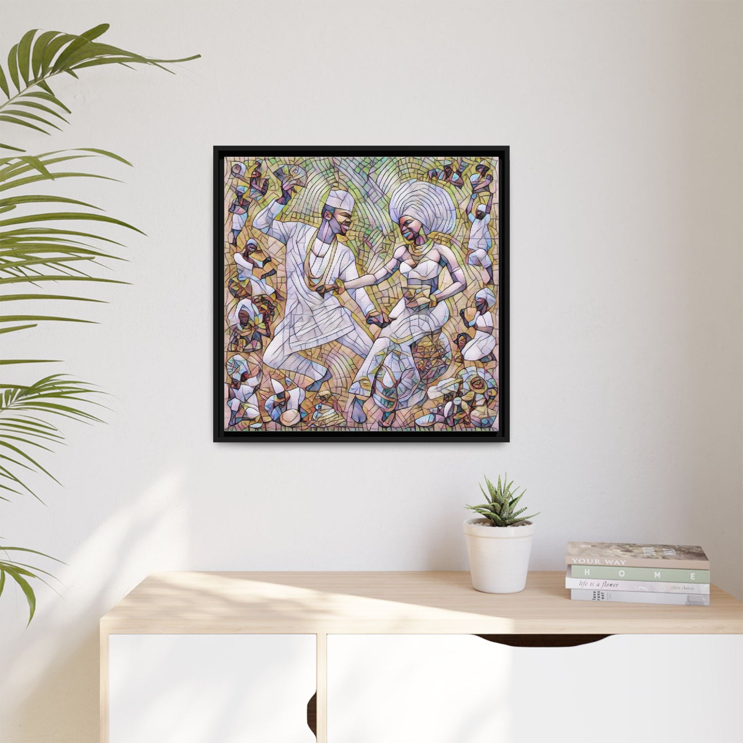 Afrobeat Celebration Matte Framed Canvas — Vibrant Dancers Wall Art