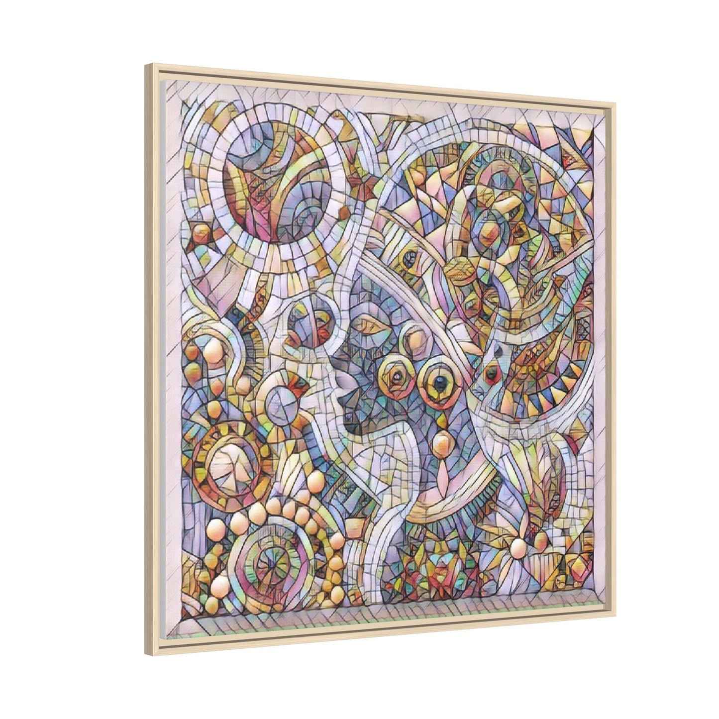 Abstract Mosaic Framed Canvas Art — Multicolor Geometric Wall Decor