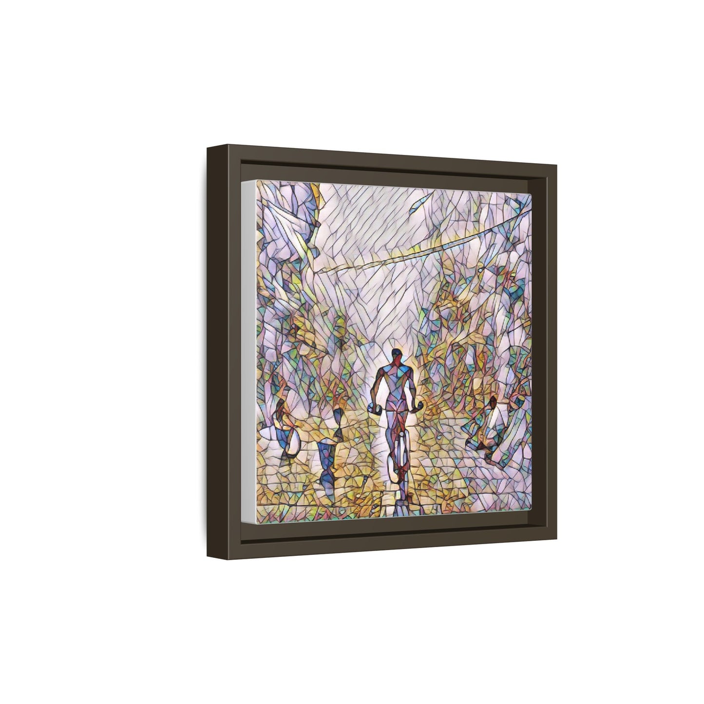 Cyclist Stained-Glass Matte Canvas Framed Wall Art