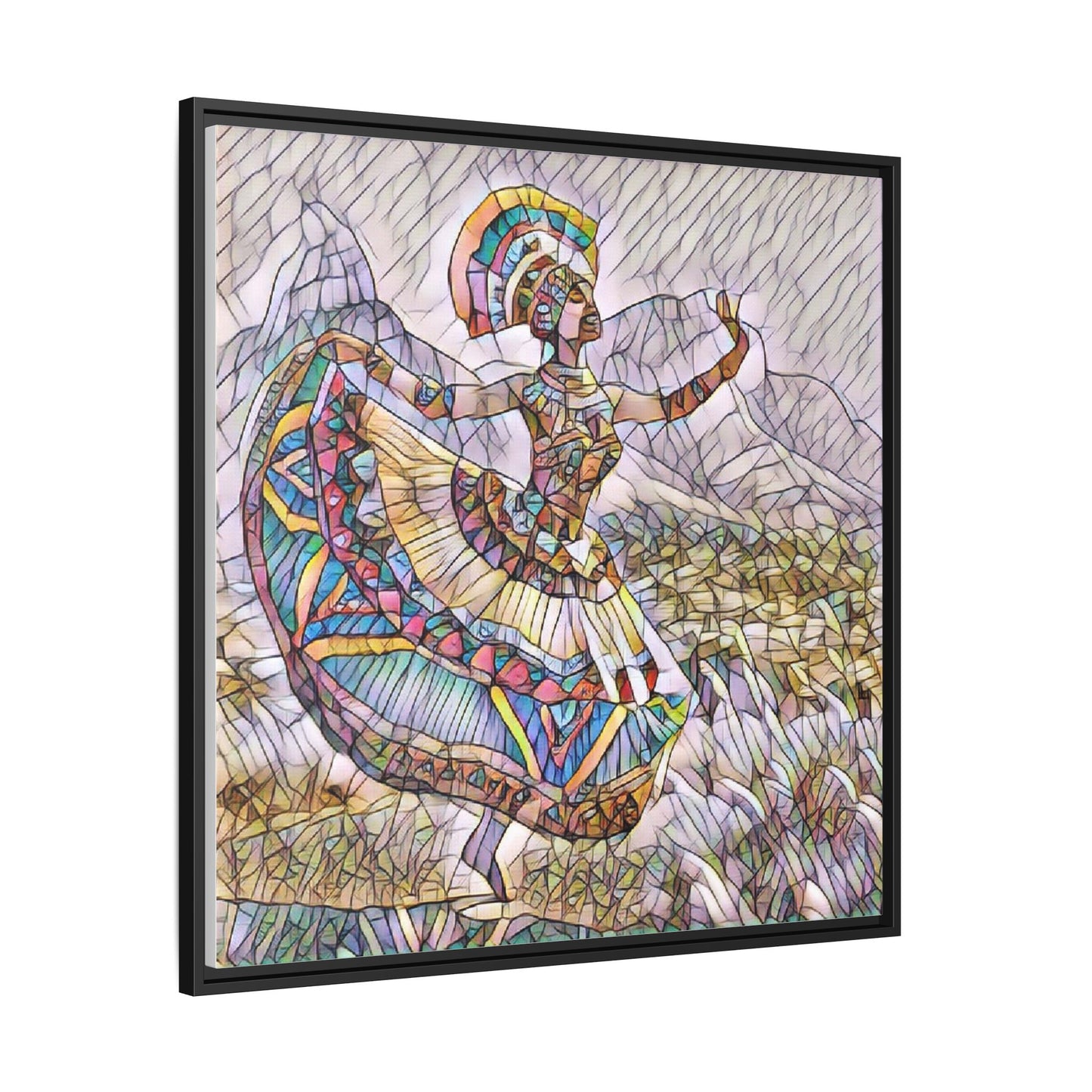 Ballerina Mosaic Framed Canvas Print — Colorful Ethnic Dance Wall Art