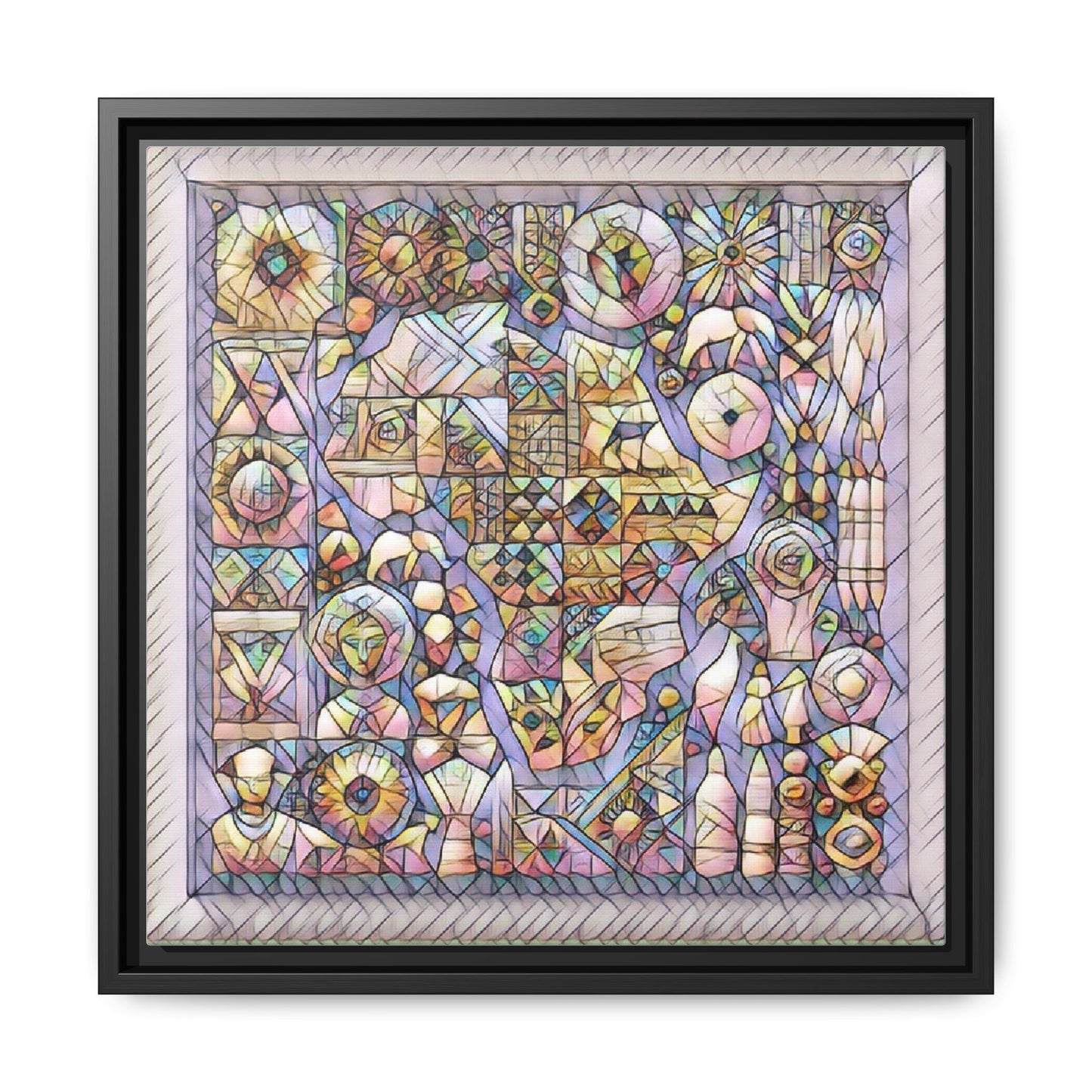 Framed Abstract Mosaic Matte Canvas Art — Pastel Geometric Wall Decor