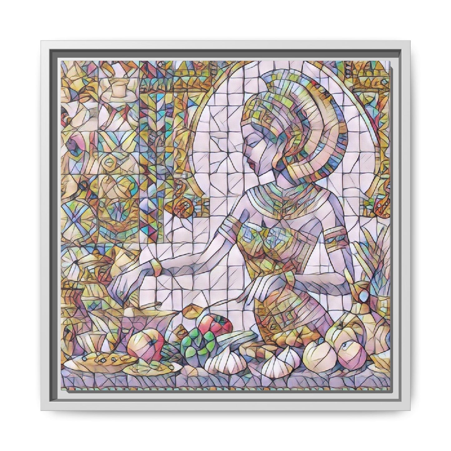 Egyptian Goddess Stained Glass Style Framed Canvas Art