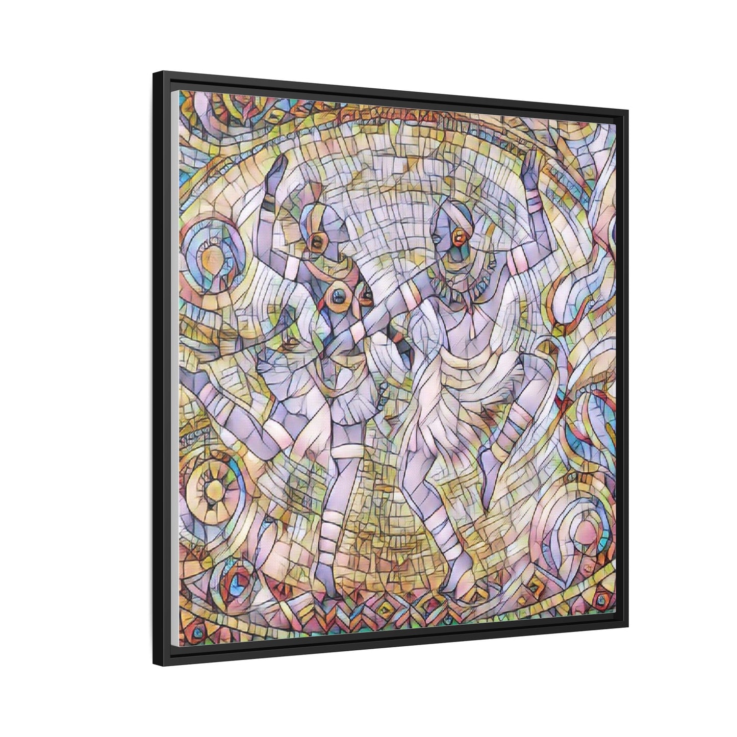 Abstract Dancers Matte Framed Canvas Wall Art — Multi‑Color Stained Glass Style