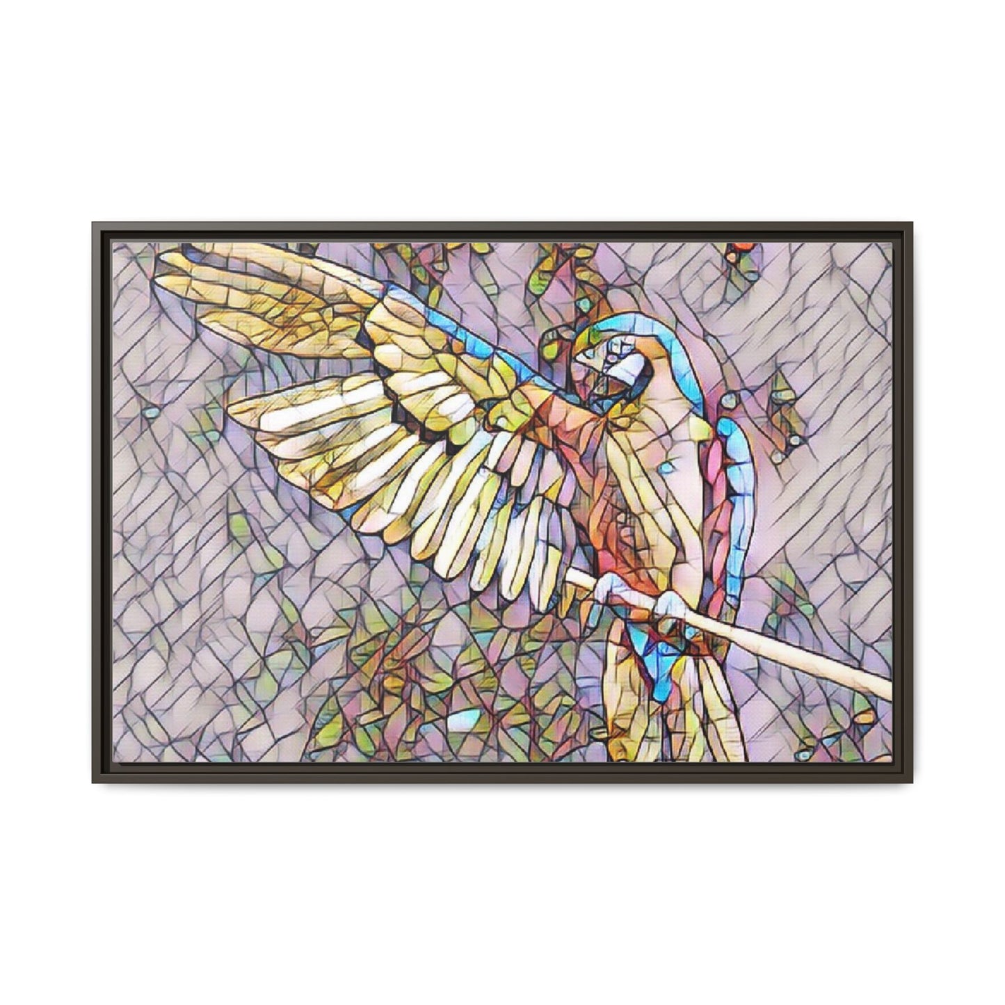 Framed Parrot Stained-Glass Art Print — Matte Canvas Wall Decor
