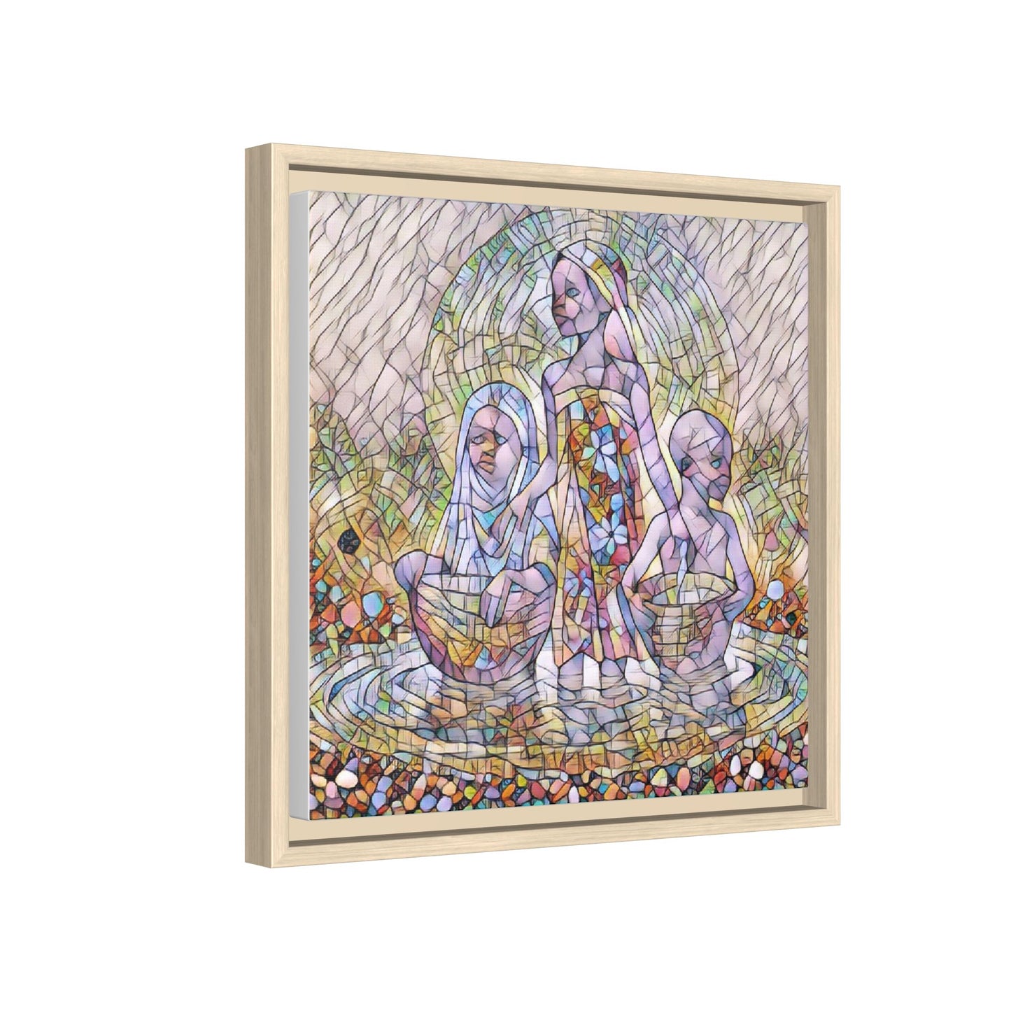Framed Matte Canvas Art — Stained Glass Trio Women Illustration