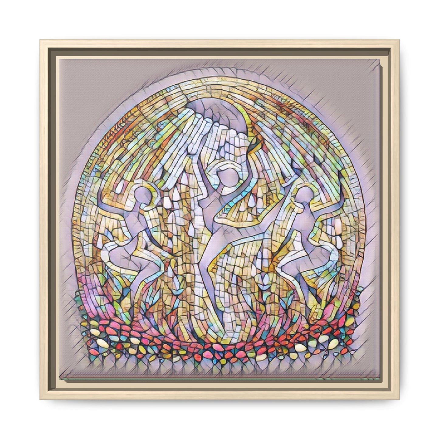 Framed Canvas Art - Stained Glass Dance Trio (Matte Multi-Color)