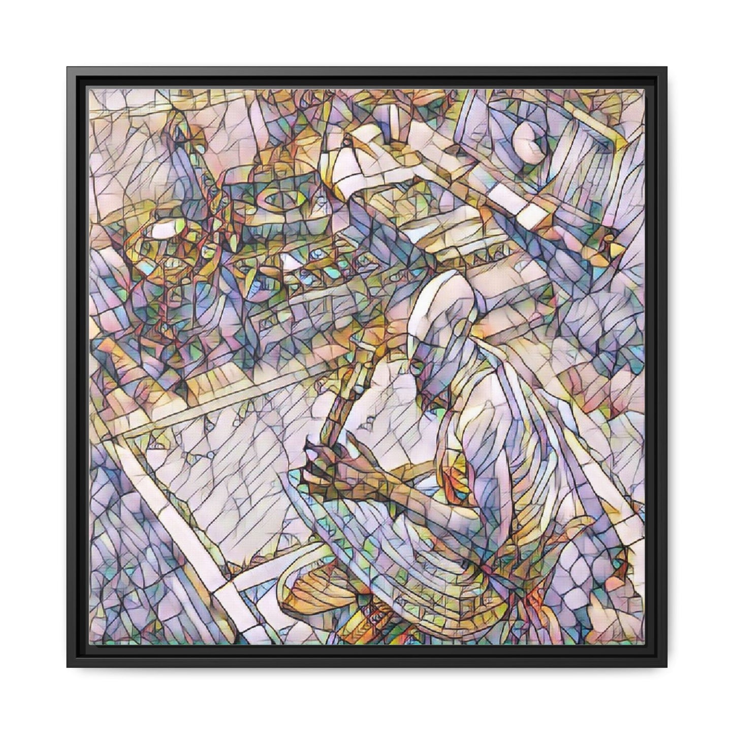 Stained-Glass DJ Matte Canvas Print (Framed) — Colorful Music Room Wall Art