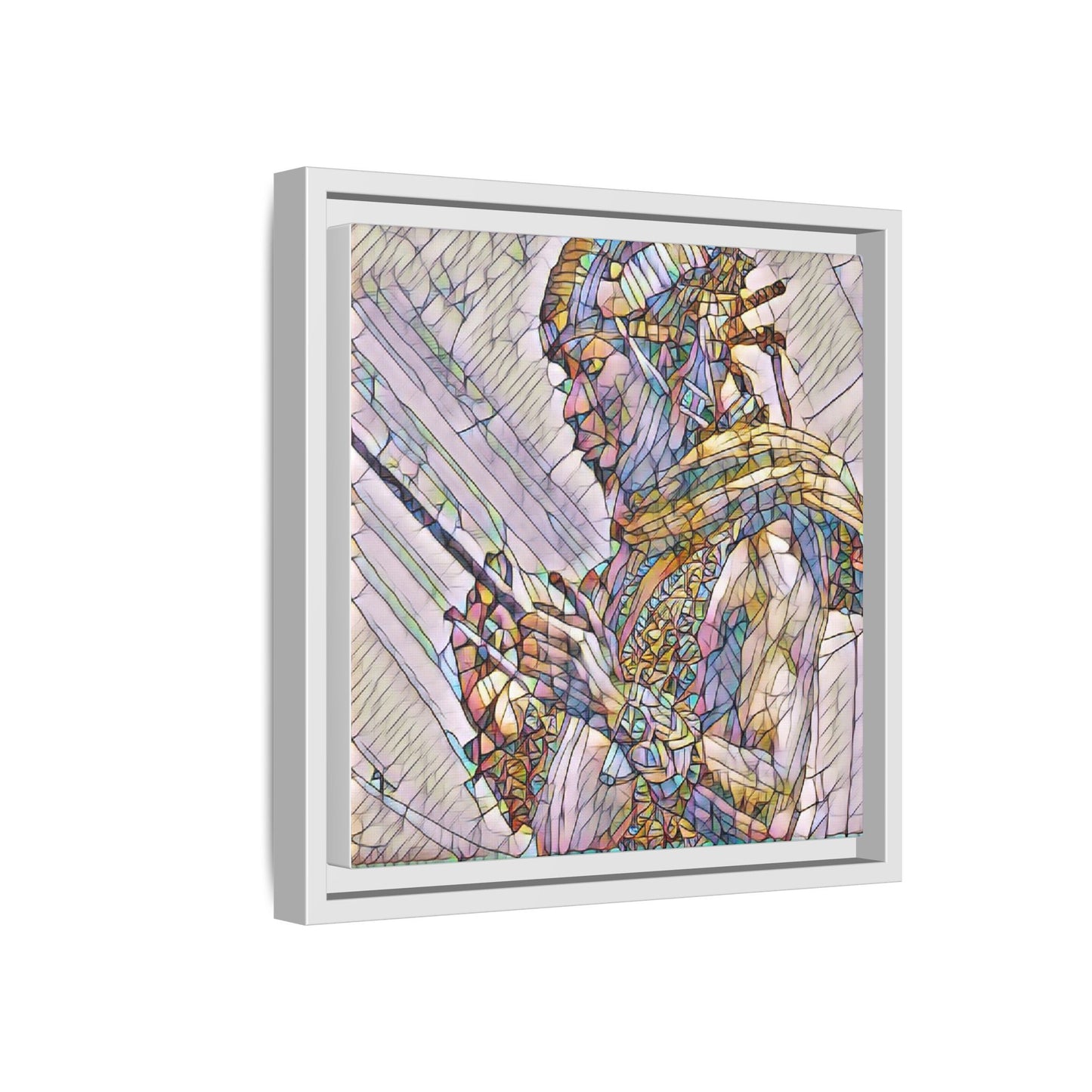 Framed Canvas Art - Colorful Tribal Warrior Portrait (Matte)