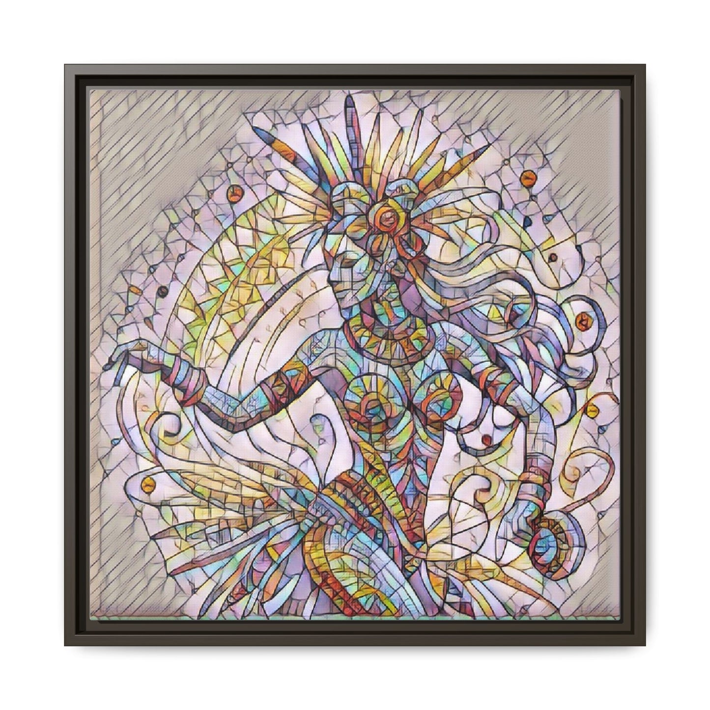 Colorful Mermaid Mosaic Framed Canvas Art — Boho Ocean Wall Decor