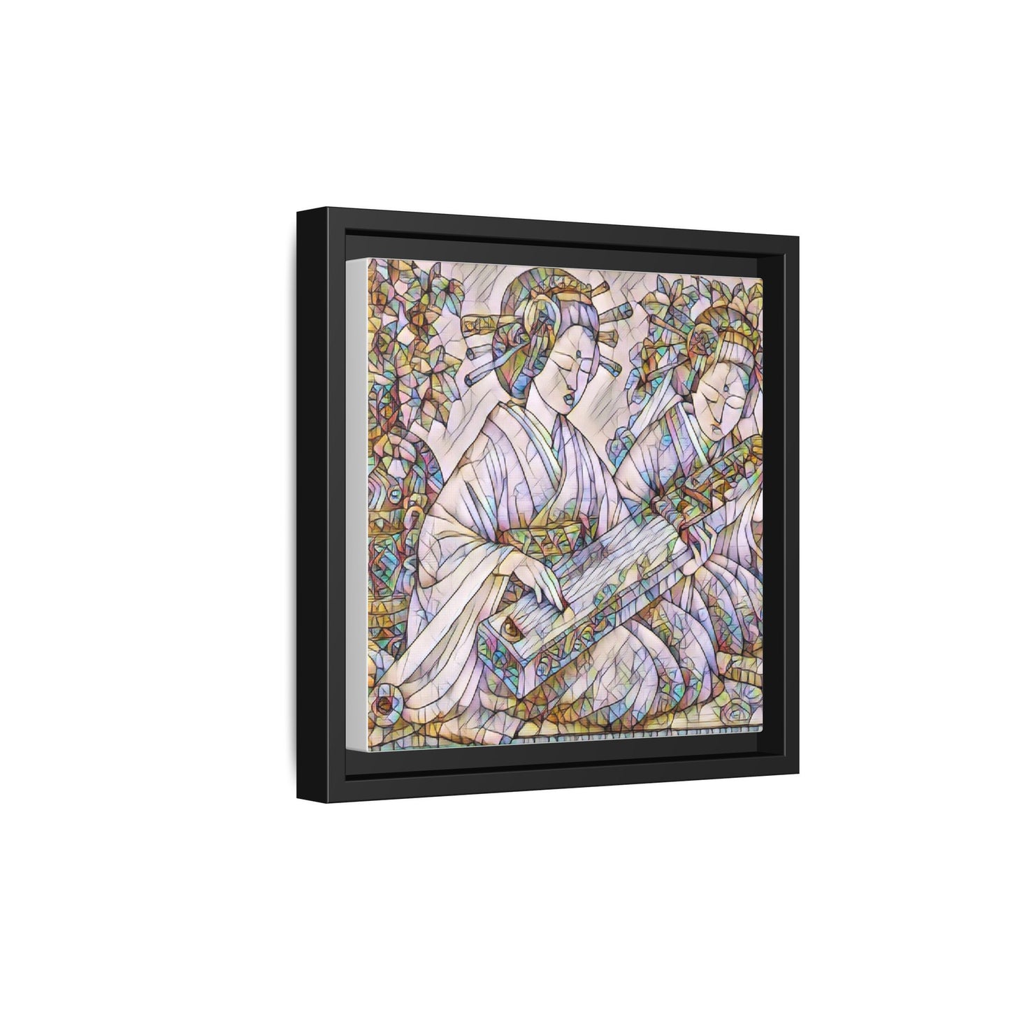 Framed Matte Canvas Print — Stained-Glass Geisha Duo