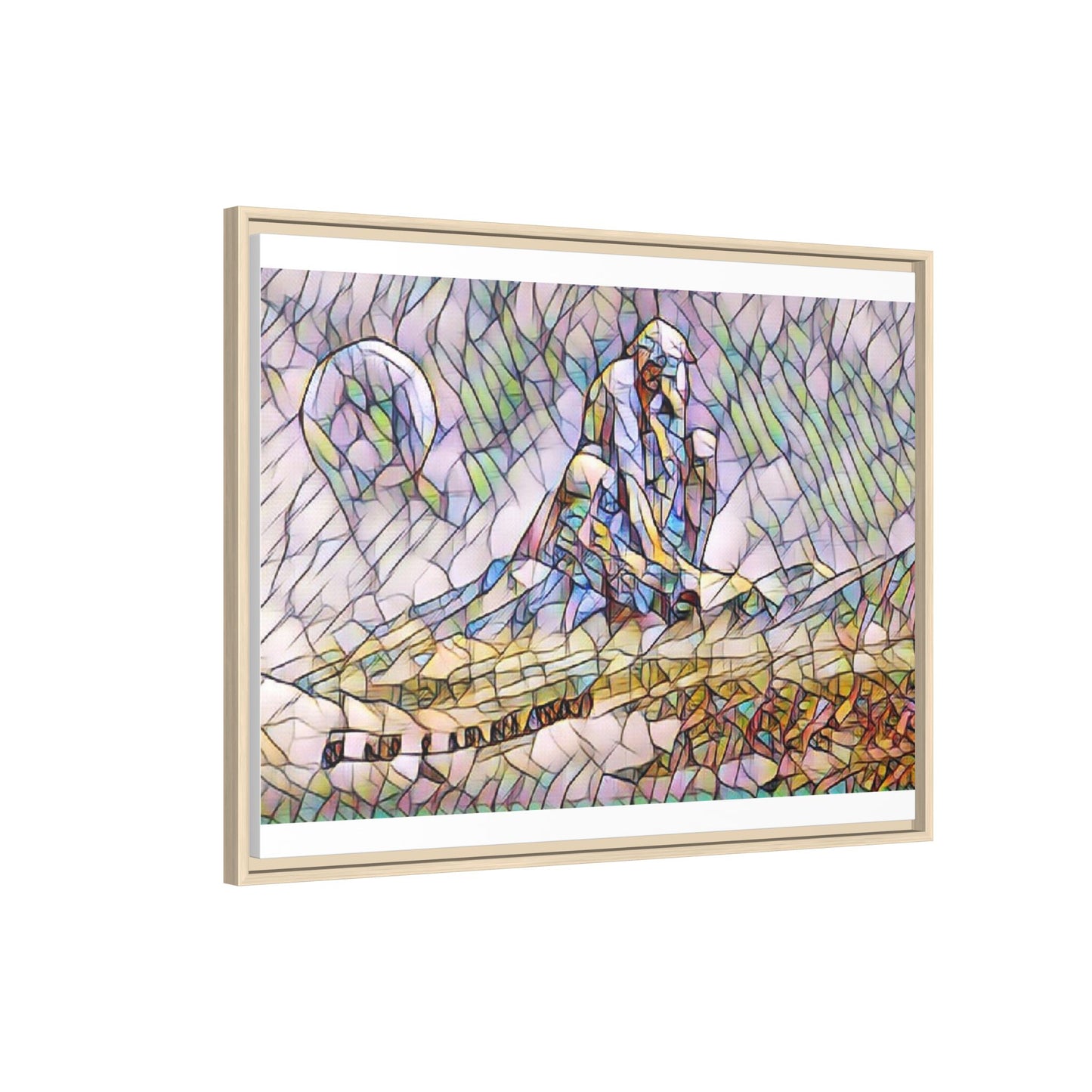 Stained-Glass Surfing Canvas Print — Framed Matte Wall Art