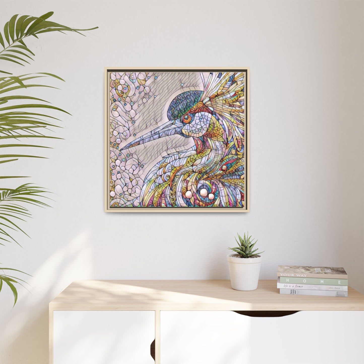 Colorful Stained-Glass Heron Matte Canvas Framed Wall Art
