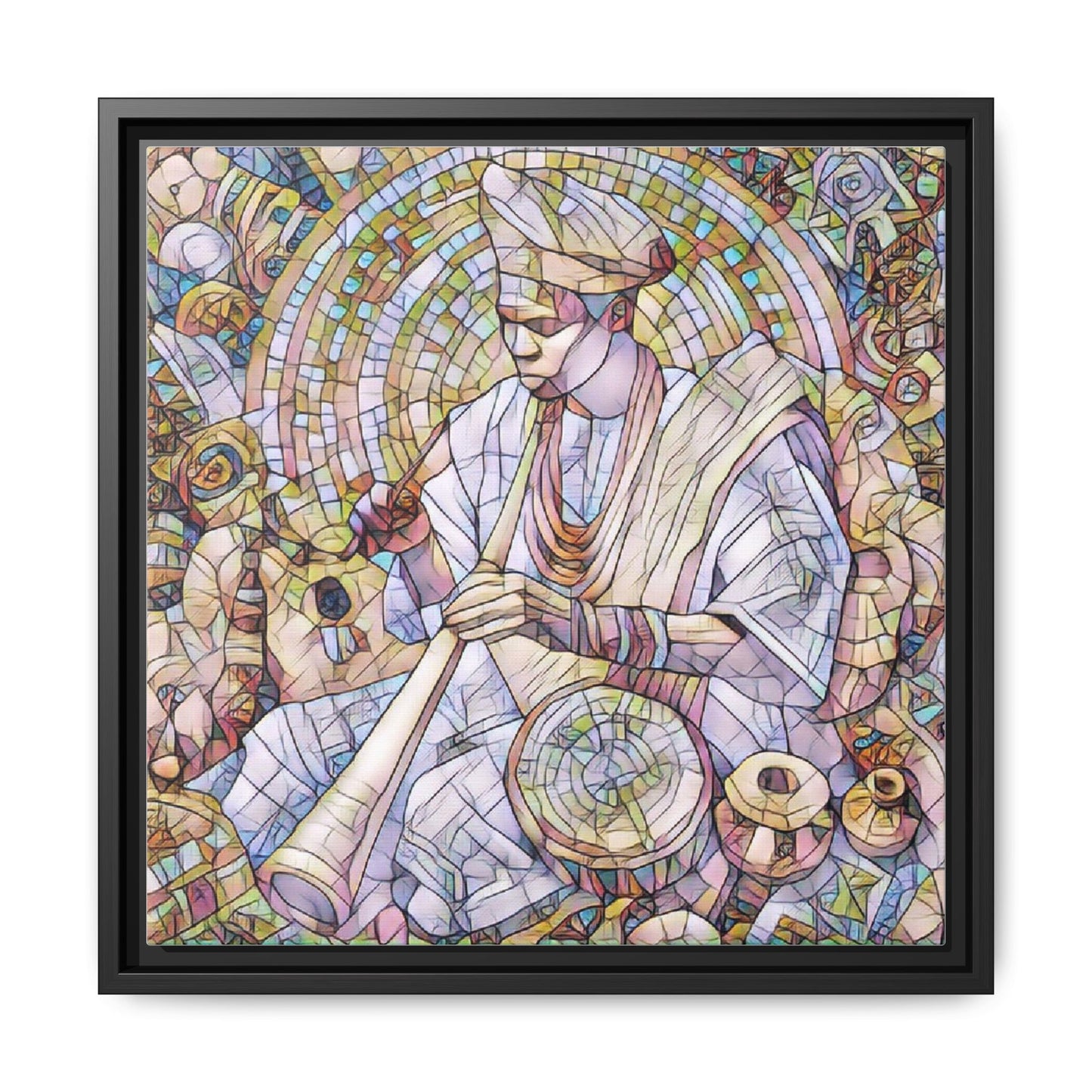 Framed Matte Canvas Print — African Drummer Mosaic Art