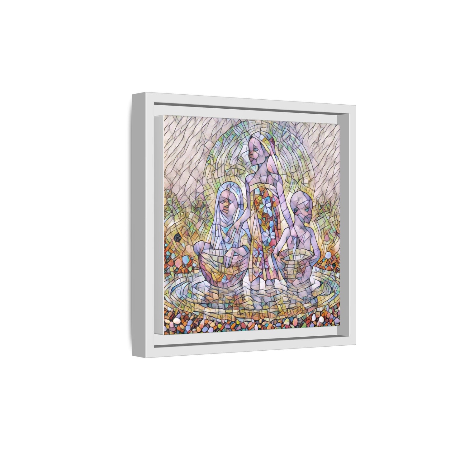 Framed Matte Canvas Art — Stained Glass Trio Women Illustration