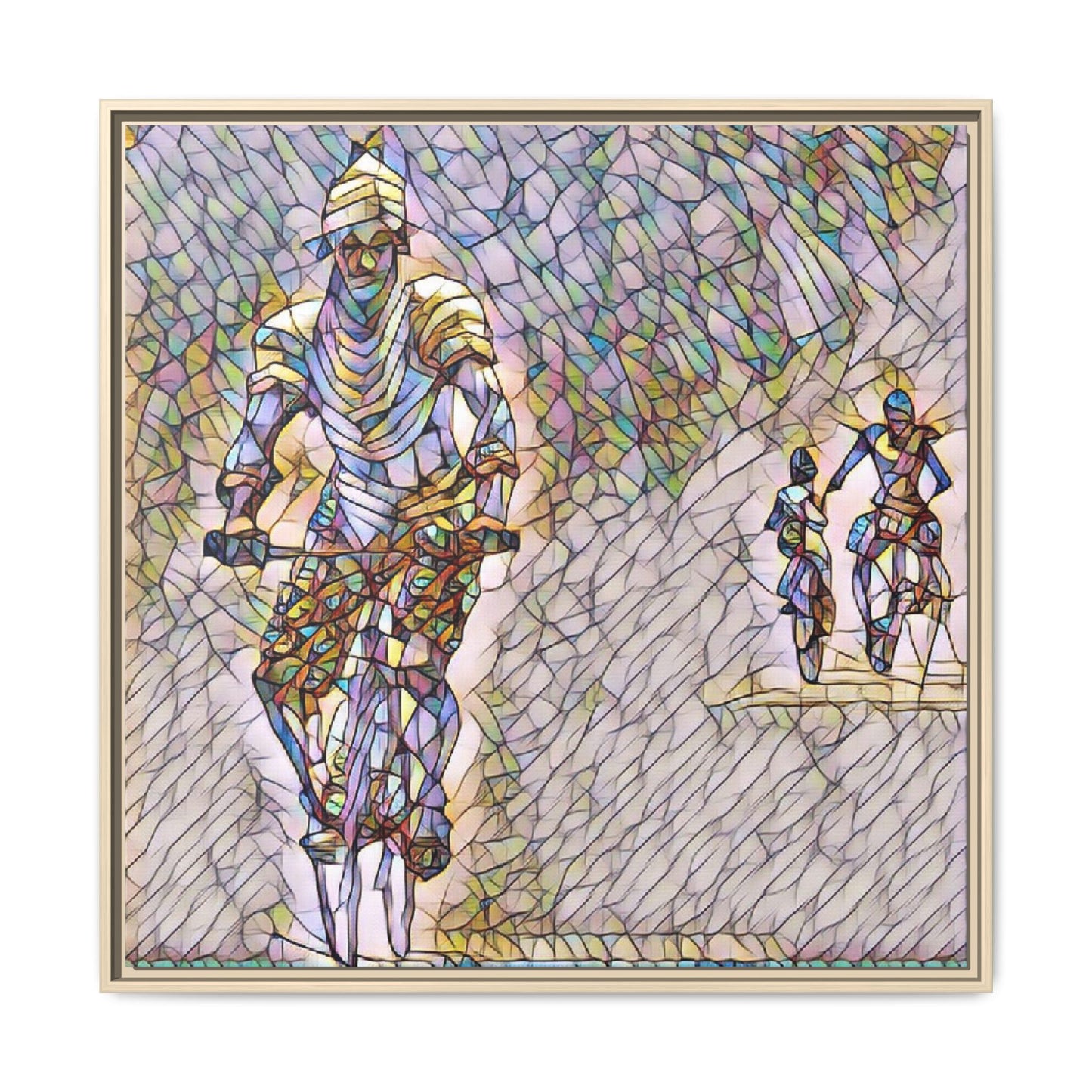 Cyclists Mosaic Matte Canvas Framed Wall Art