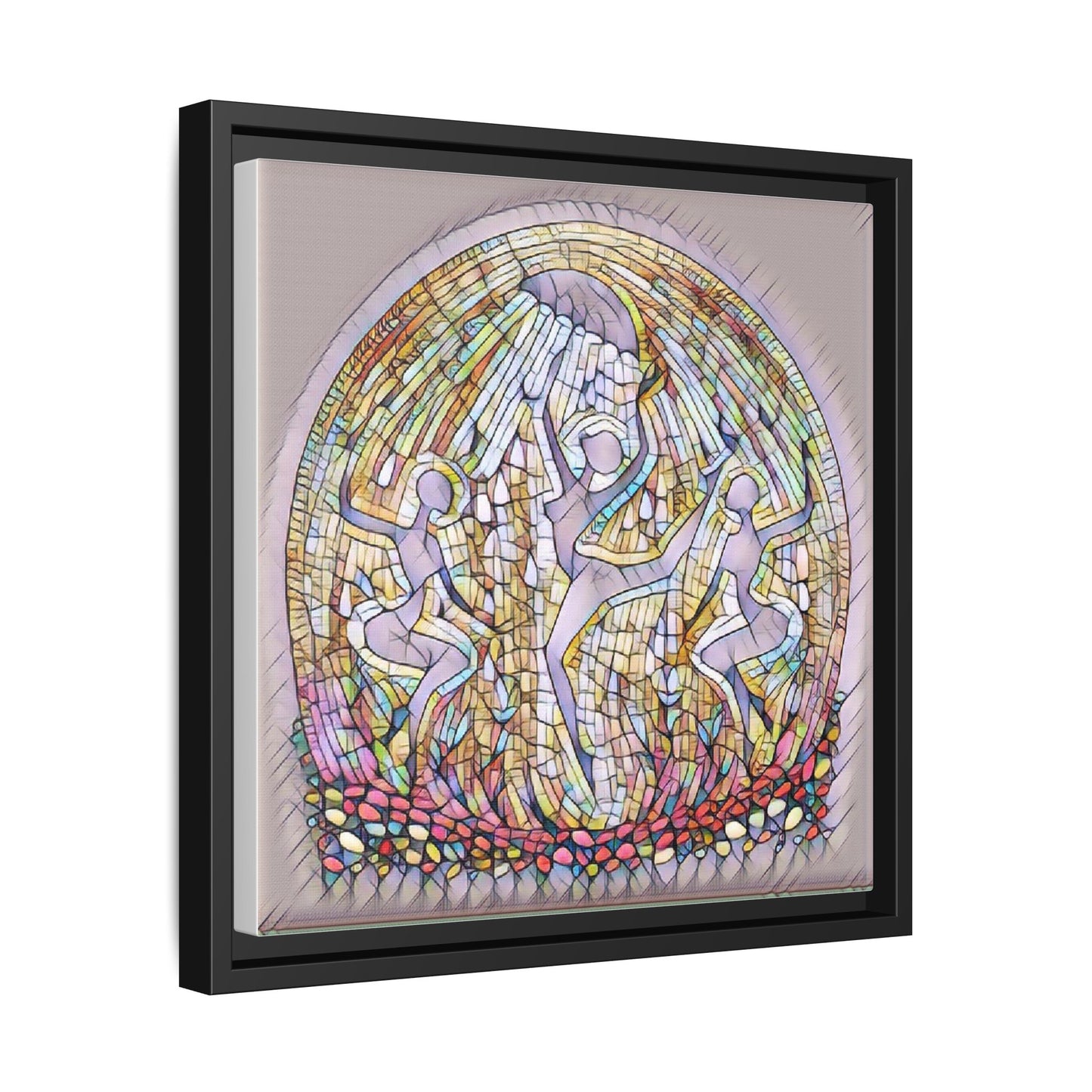 Framed Canvas Art - Stained Glass Dance Trio (Matte Multi-Color)