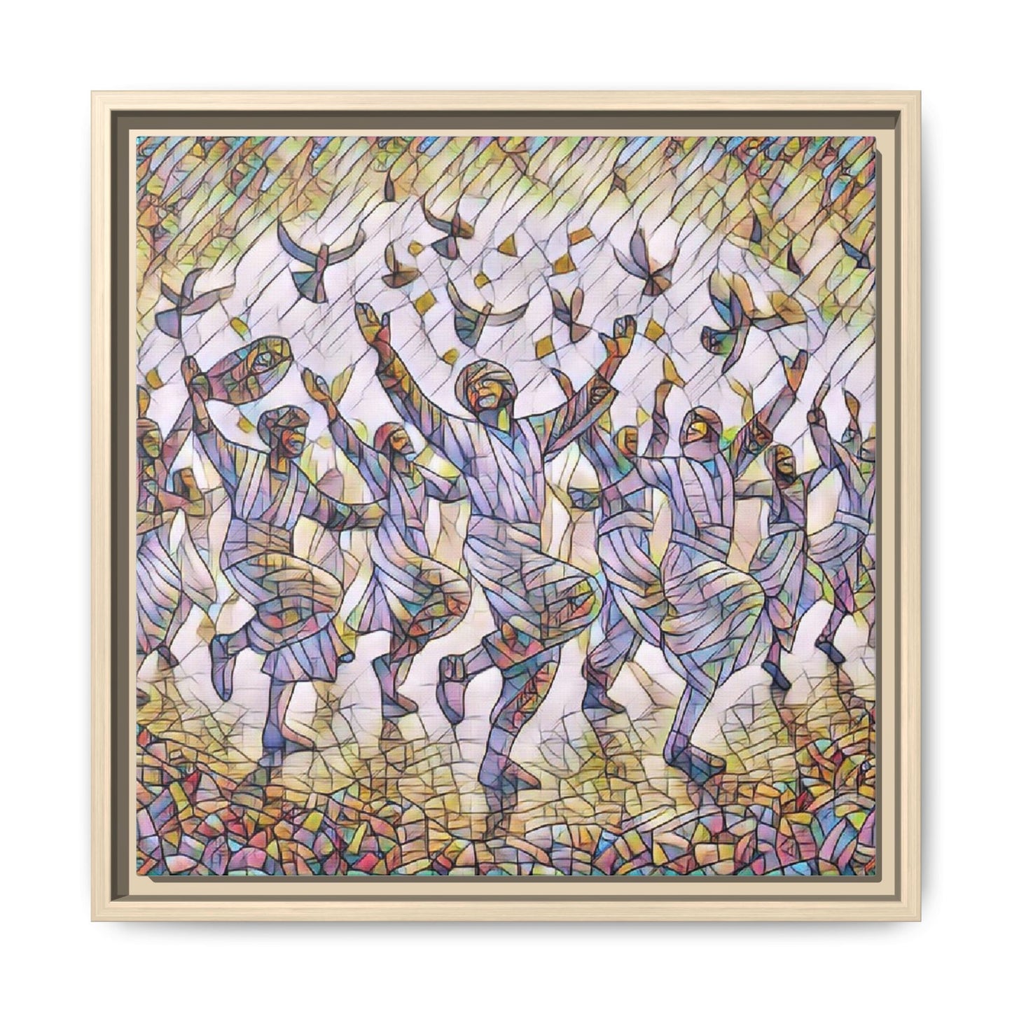 Framed Canvas Art - Joyful Dancers with Doves (Multicolor)
