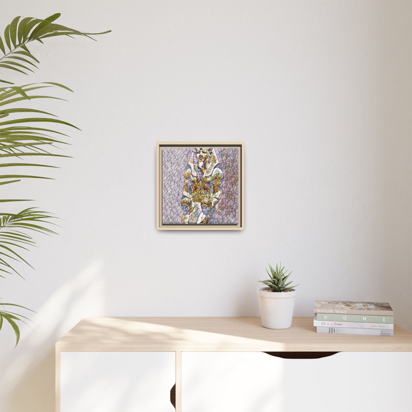 Framed Abstract Pharaoh Matte Canvas Wall Art — Multicolor Egyptian Statue Print