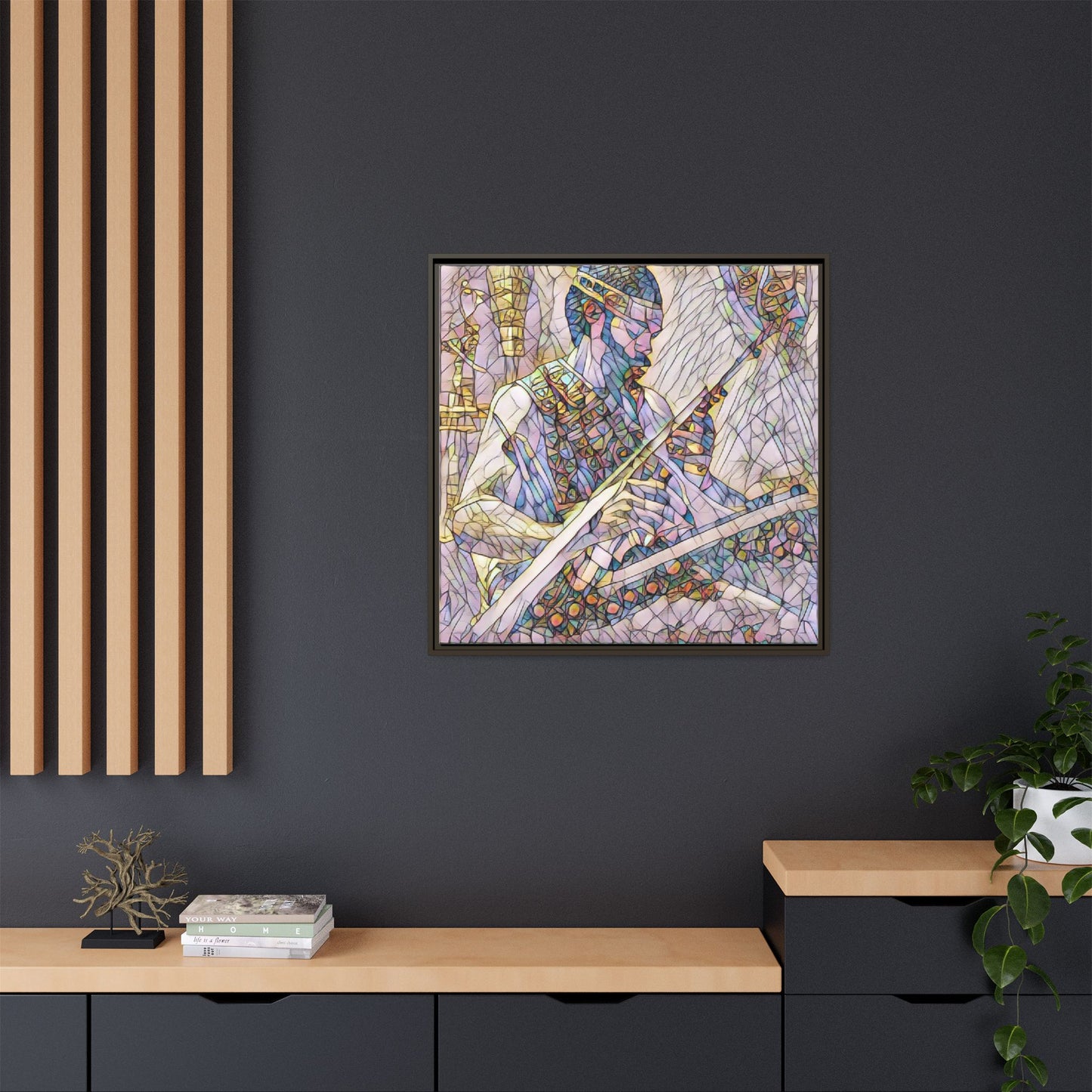 Framed Matte Canvas — Abstract Musician Stained-Glass Art Print