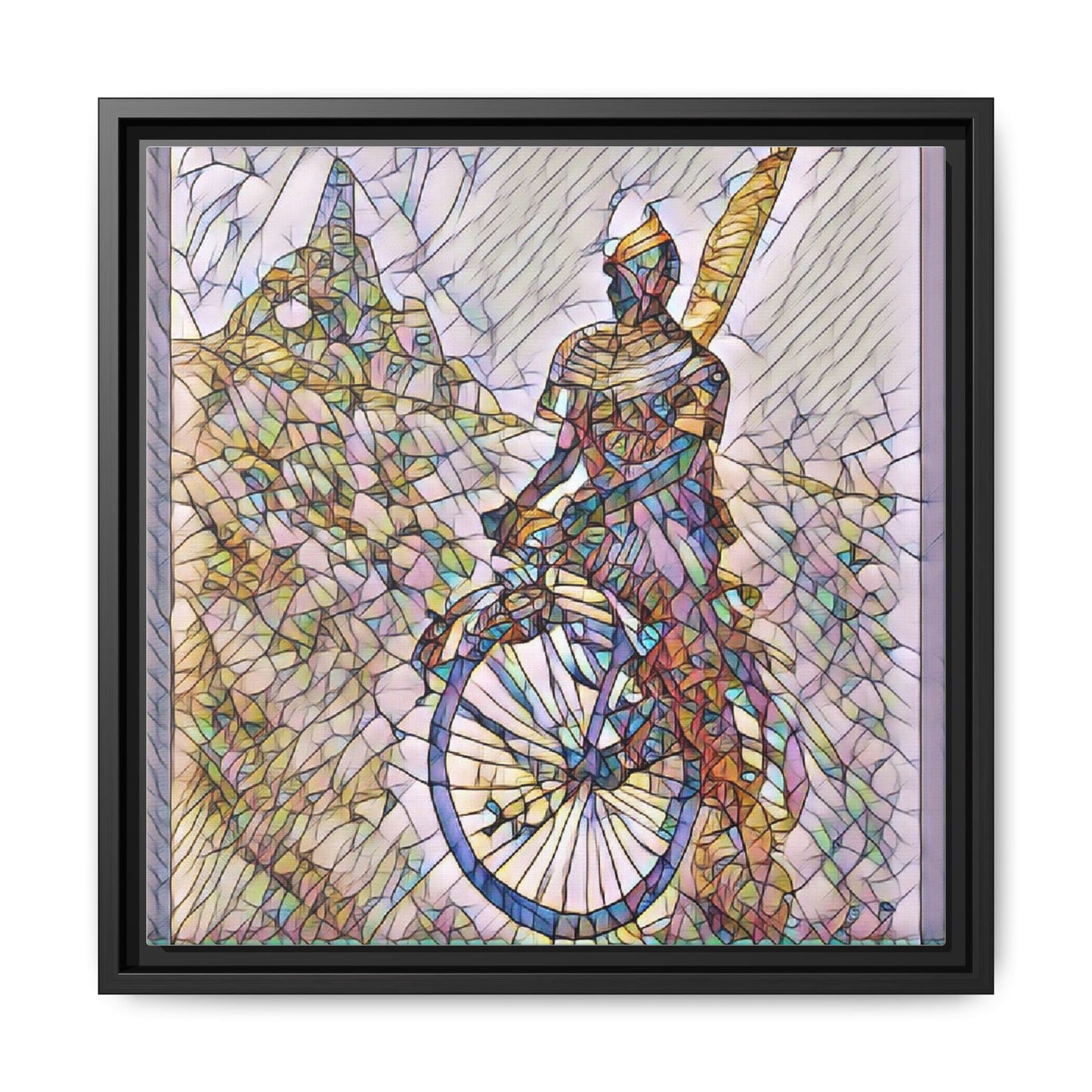 Cyclist Stained Glass Art Print — Framed Matte Canvas