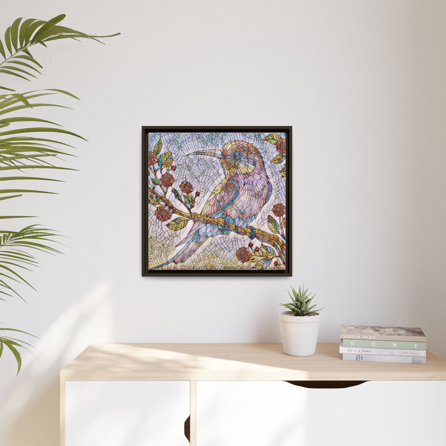 Framed Mosaic Bird Art Print — Colorful Kookaburra Wall Canvas