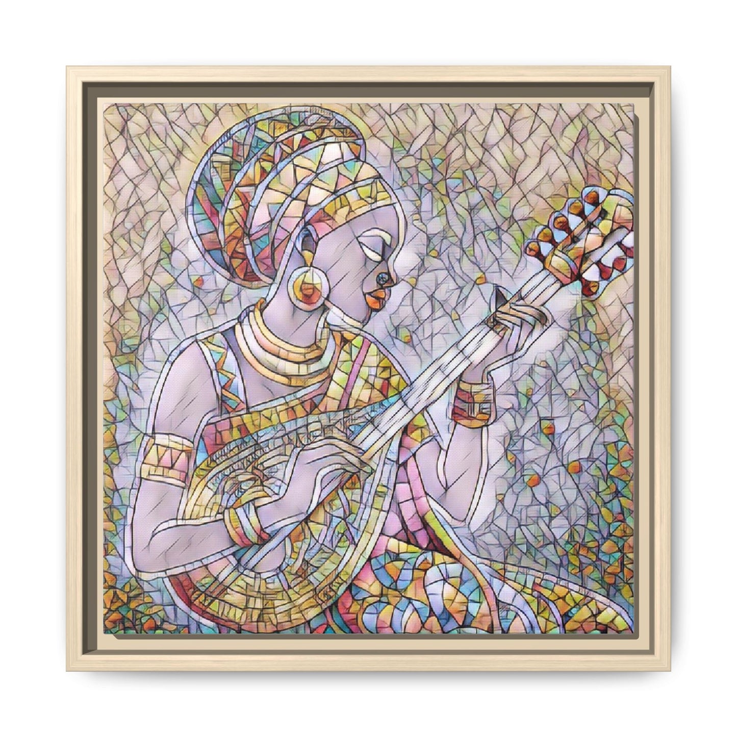 Framed Canvas Art — Colorful African Woman Playing Lute (Matte Multi‑Color)