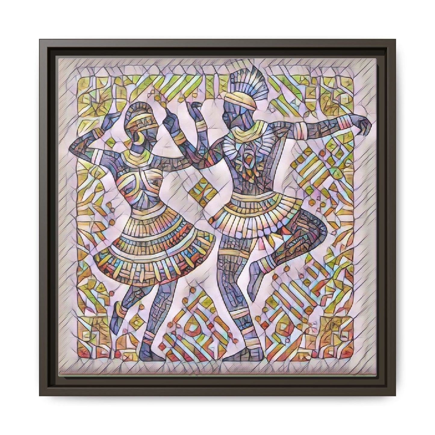 Framed Matte Canvas Print — Colorful Tribal Dancers Wall Art