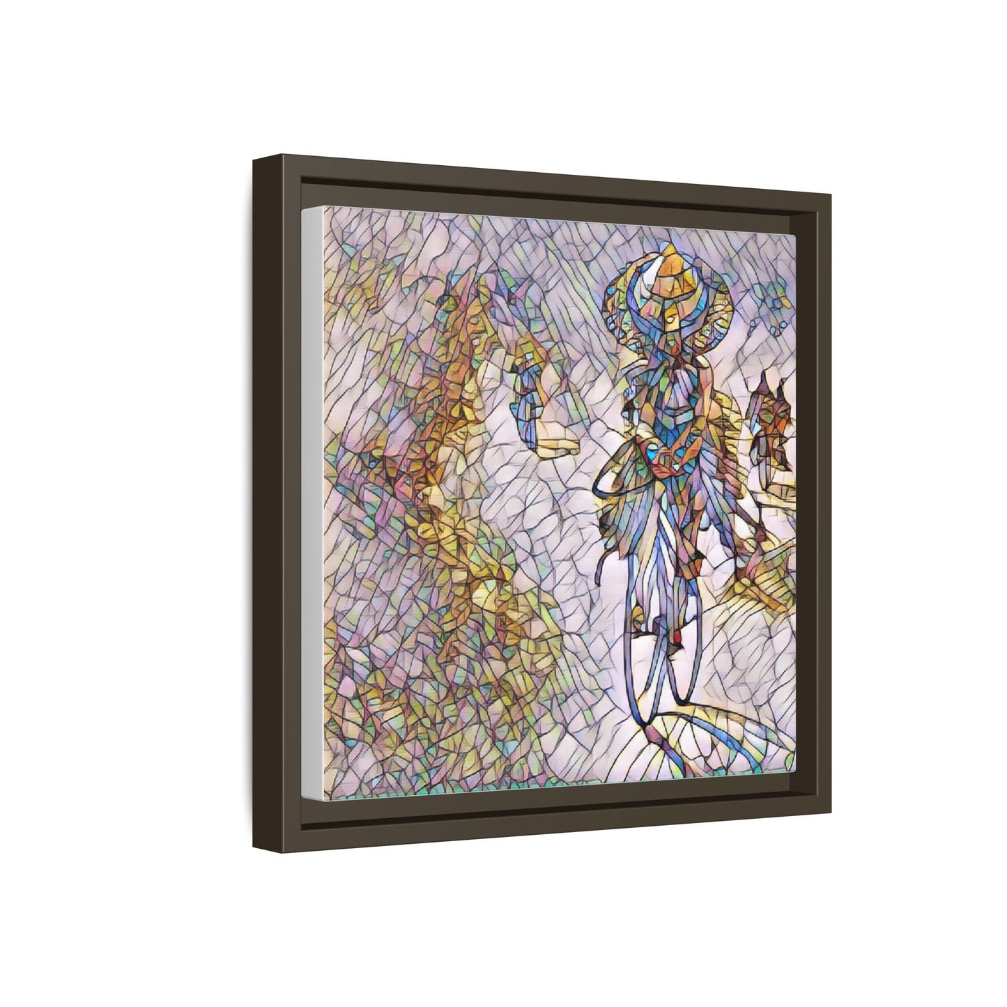 Abstract Cyclist Stained-Glass Art Print — Framed Matte Canvas